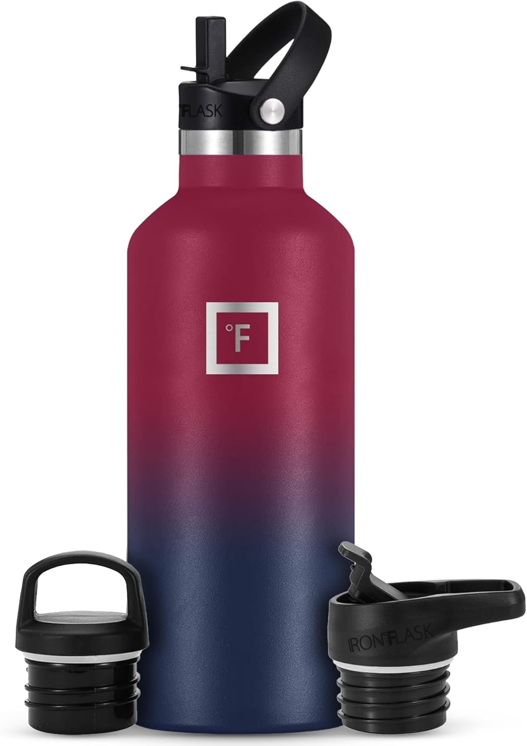 IRON °FLASK Camping & Hiking Hydration Canteens - 3 Lids (Narrow Straw Lid) Leak...