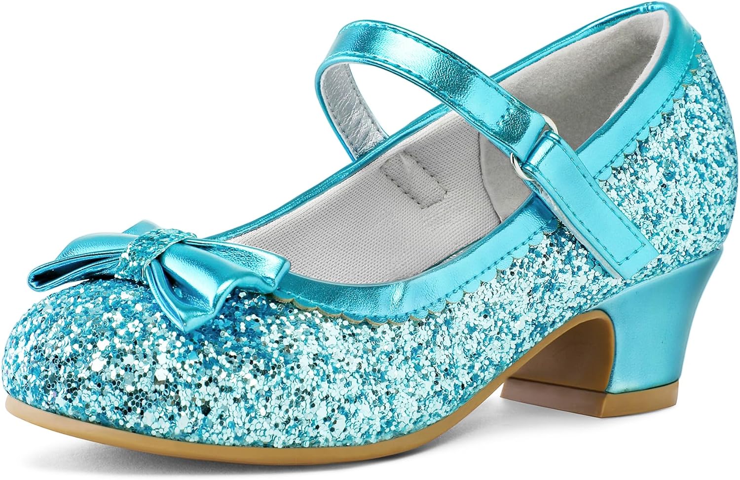 K KomForme Girl's Dress Shoes Mary Jane Glitter 1.5 in Low Heel Wedding Party Pr...