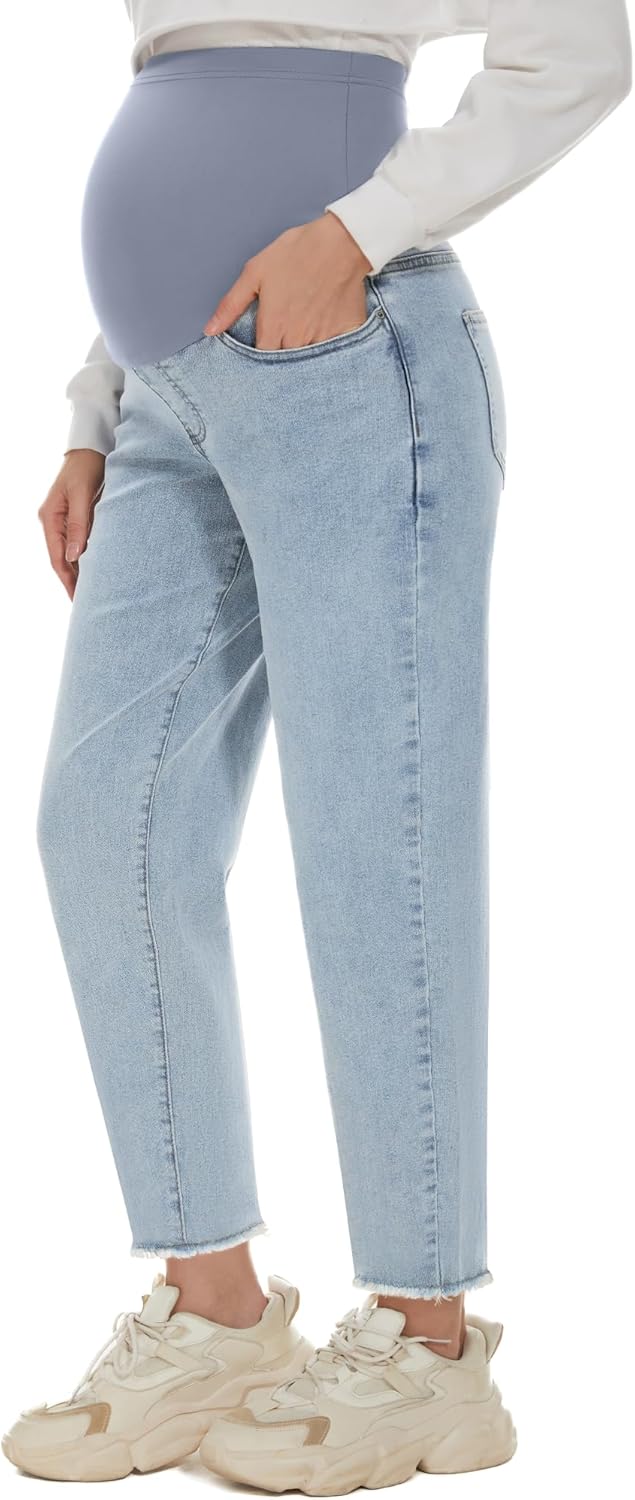 POSHGLAM Women's Maternity Jeans Over Belly Comfy Stretch Boyfriend Jeans Denim...
