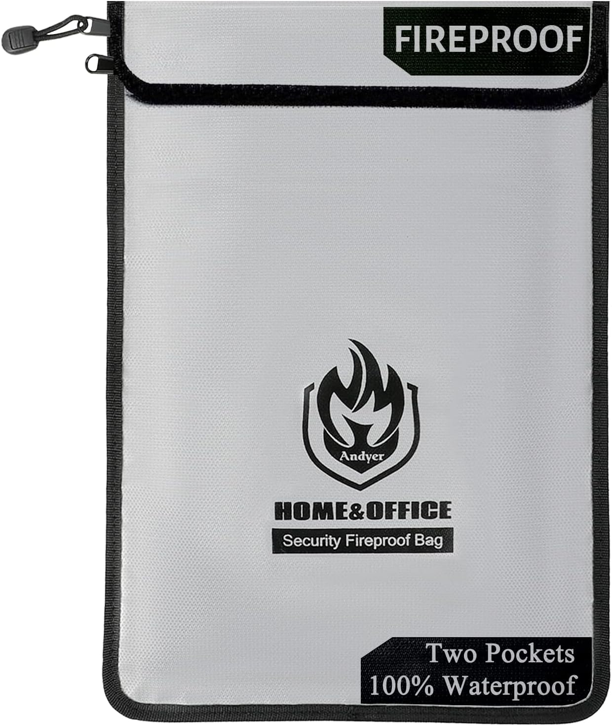 Upgraded Two Pockets Fireproof Document Bag (2000℉), andyer 15”x 11”Waterproof F...
