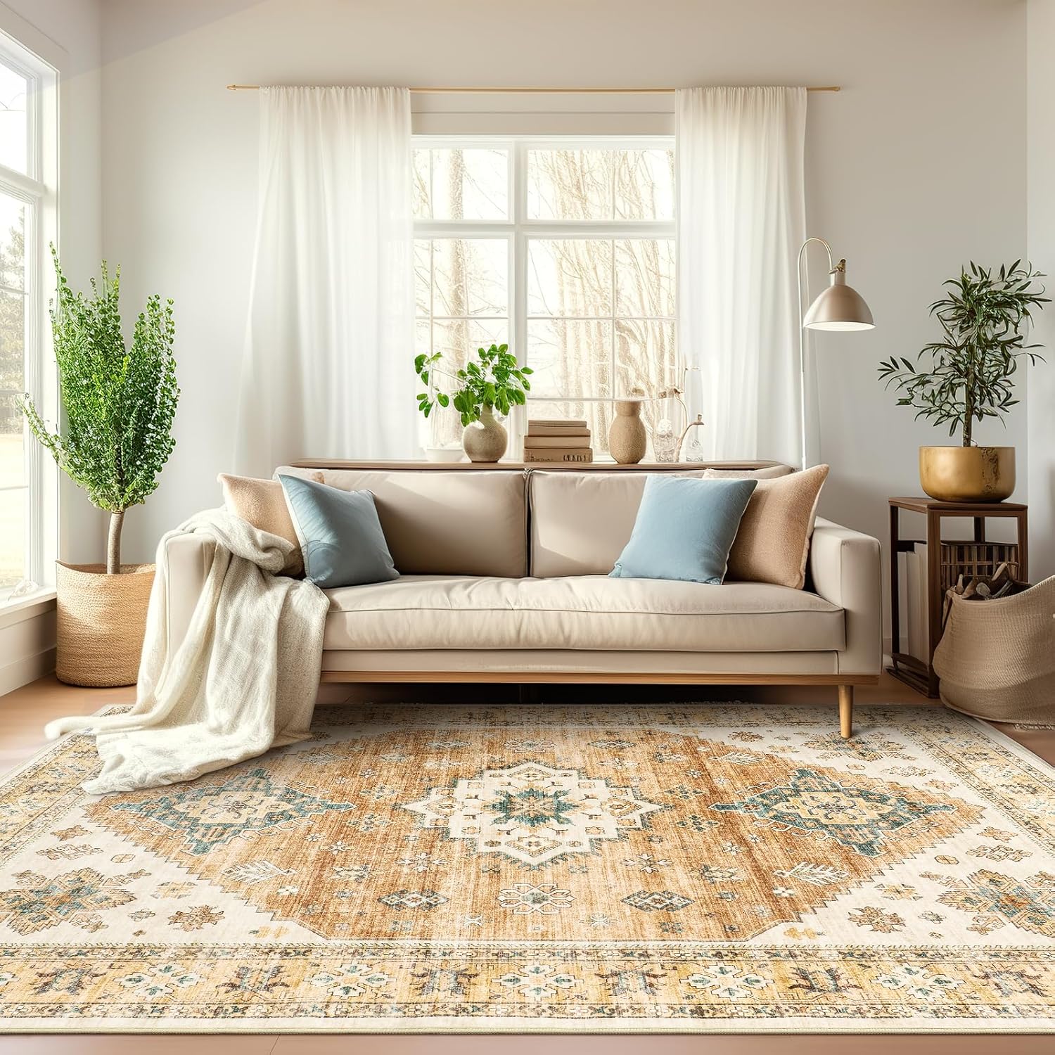 Area Rugs 5x7, Low Pile Non-Slip Backing Rugs, Super-Soft Home Decor Washable Ru...
