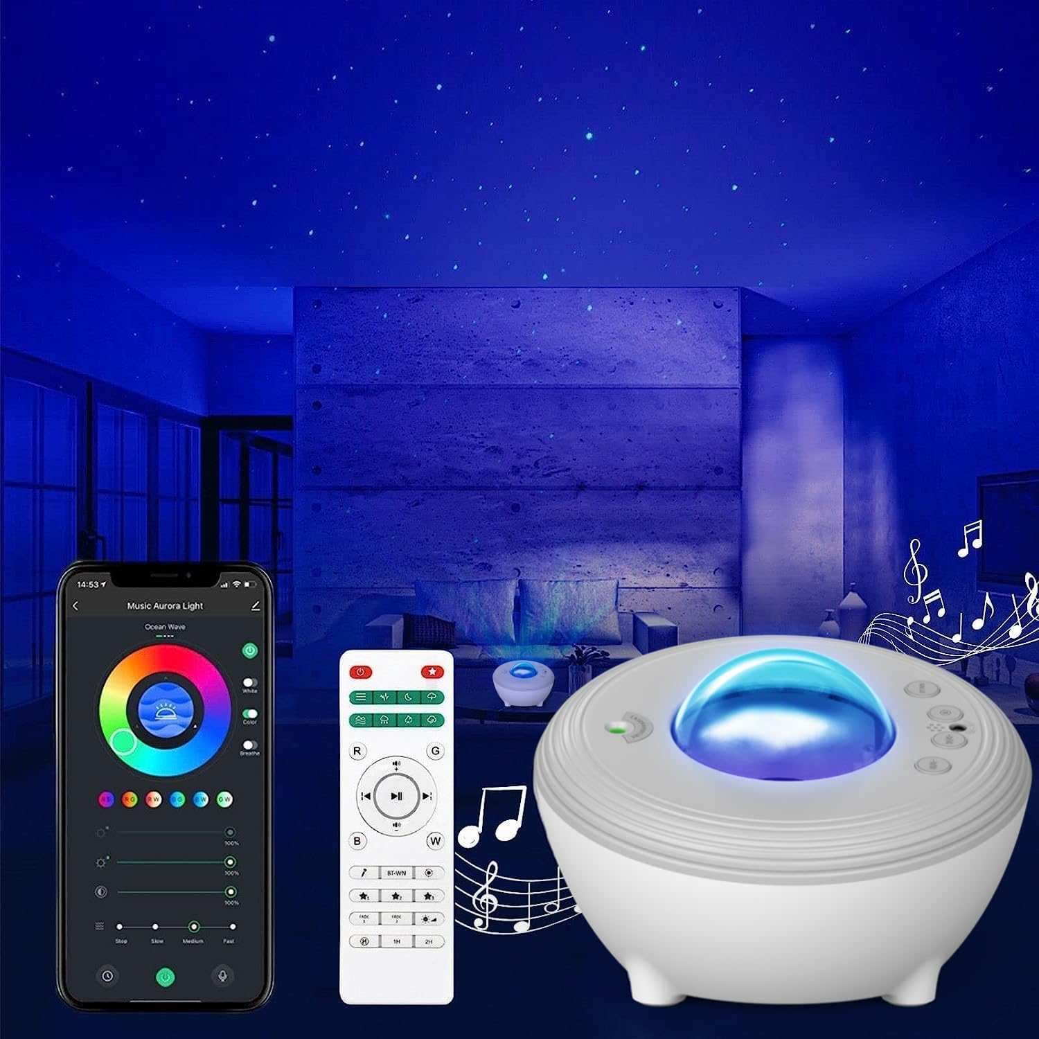 YunLone Aurora Starry Light Projector Smart Galaxy Star Music Planetarium Projec...