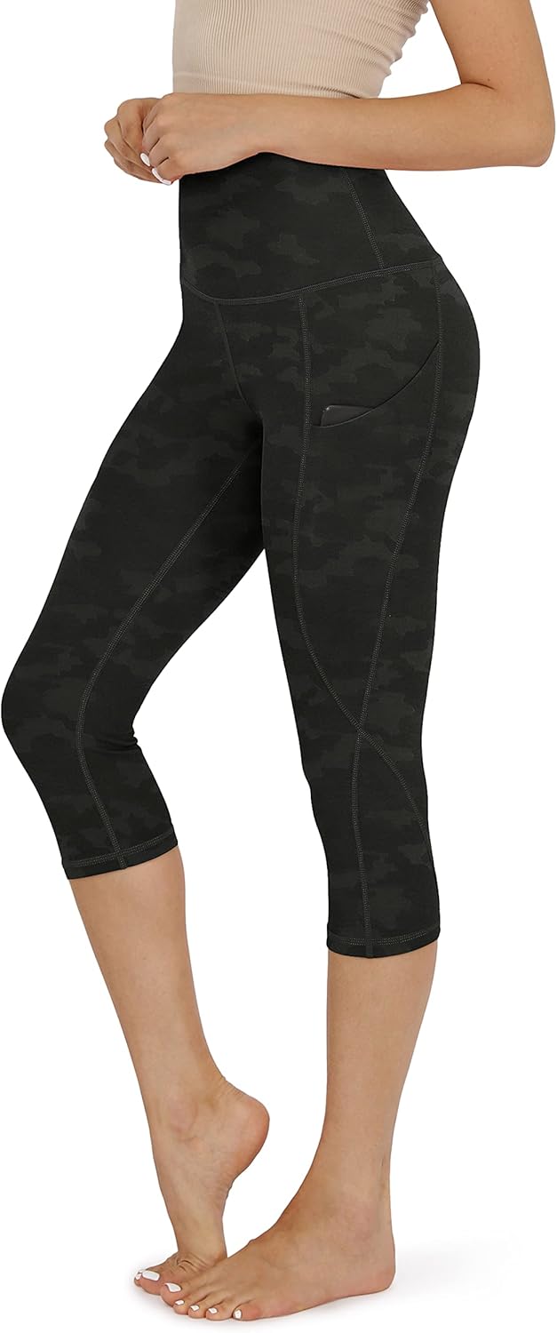 ODODOS Women's High Waisted Yoga Capris with Pockets, Tummy Control Non See Thro...