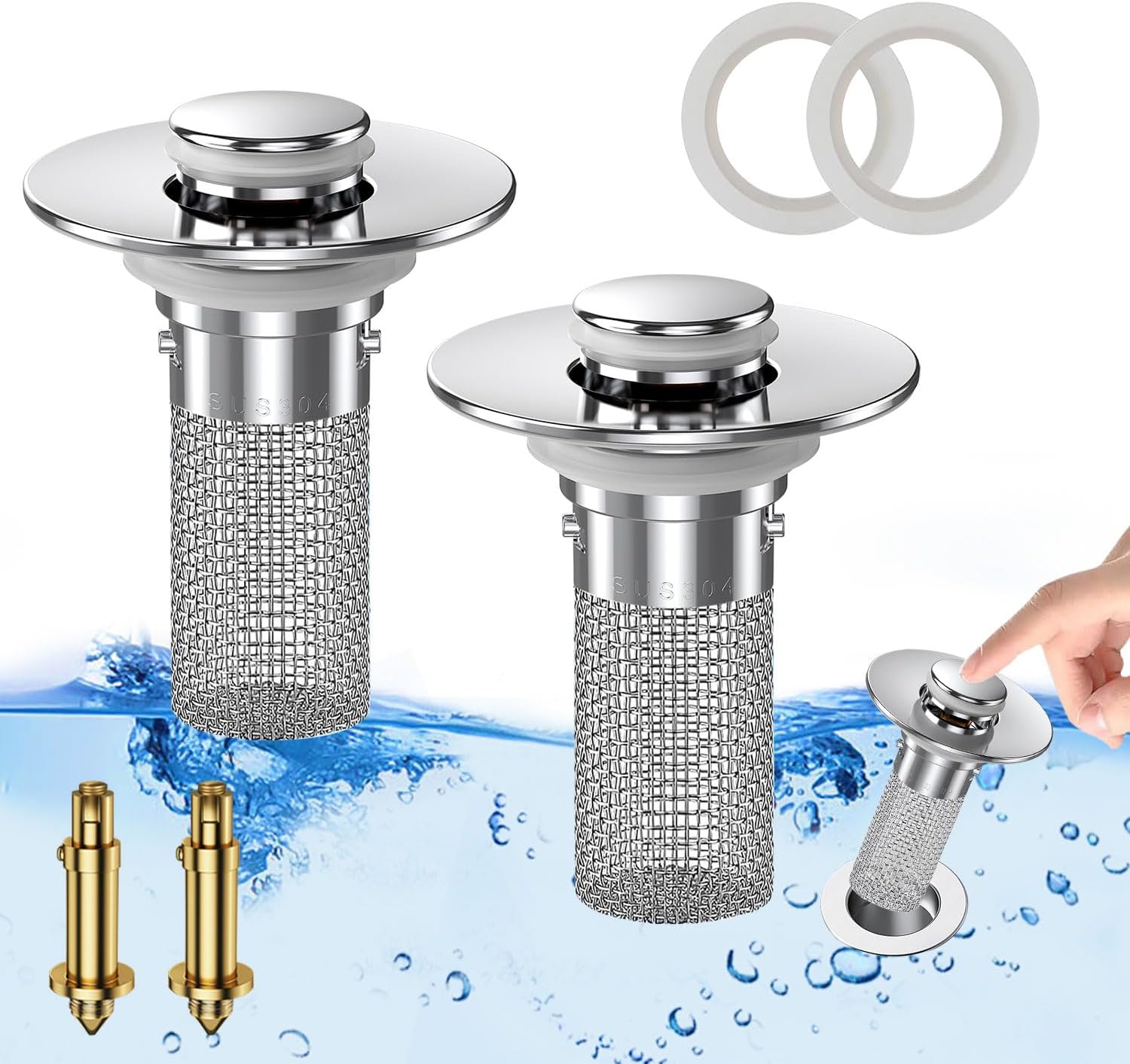 Bathroom Sink Stopper Hair Catcher, Pop-up Sink Drain Strainer with Removable St...