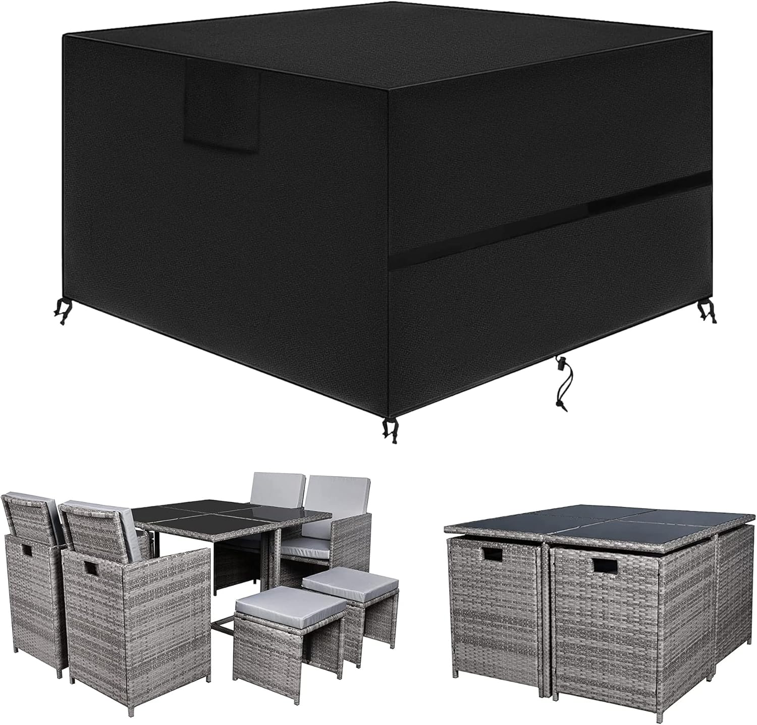 SIRUITON 200x200x90cm Cube Garden Furniture Cover, Rattan Cube Set Cover Waterpr...