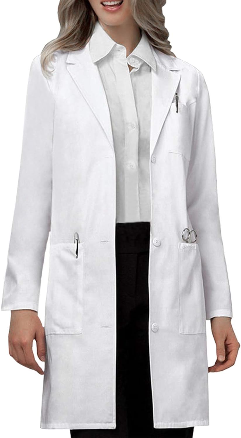 VOGRYE Professional Lab Coat for Women Men Long Sleeve, White, Unisex White Larg...