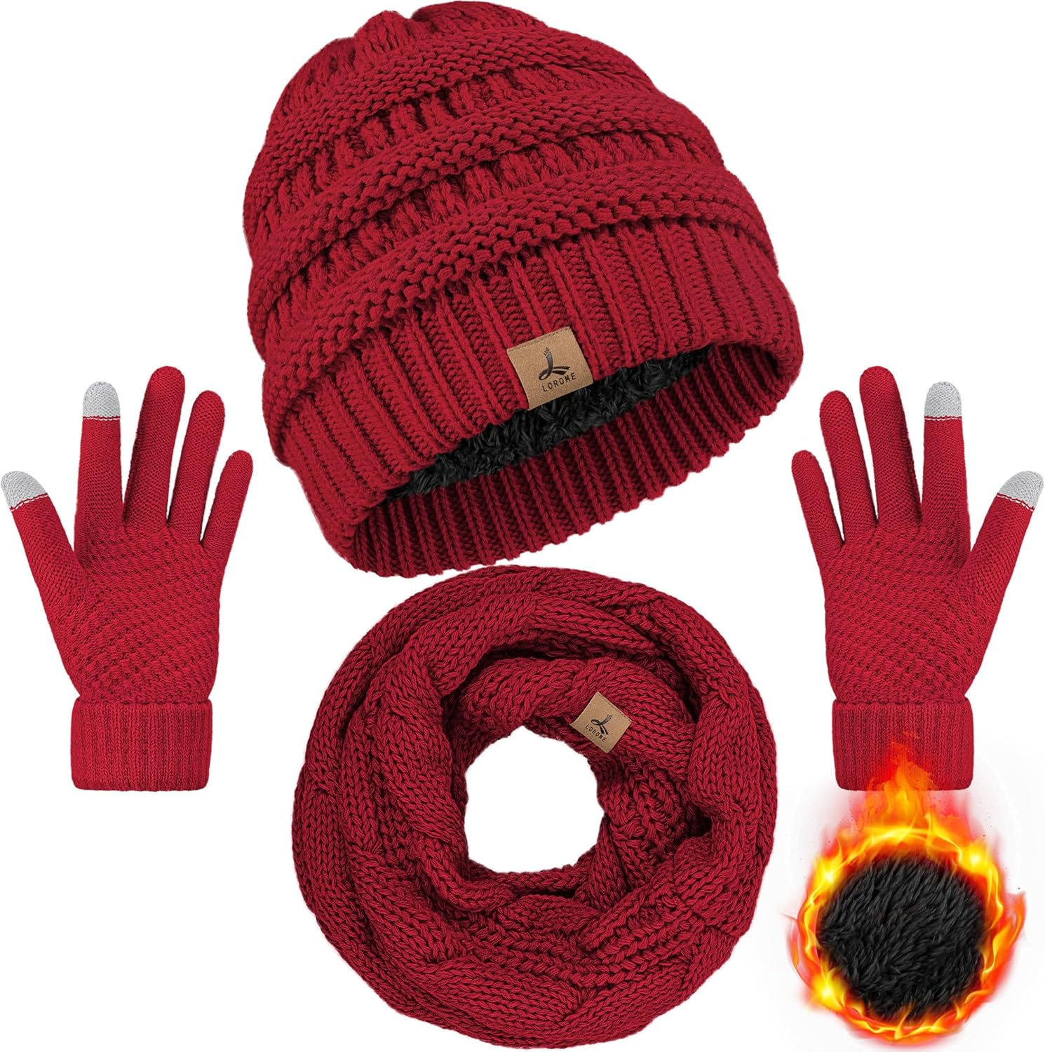 Winter Beanie Hat Scarf Gloves, Warm Fleece Knit Winter Hats Touch Screen Gloves...