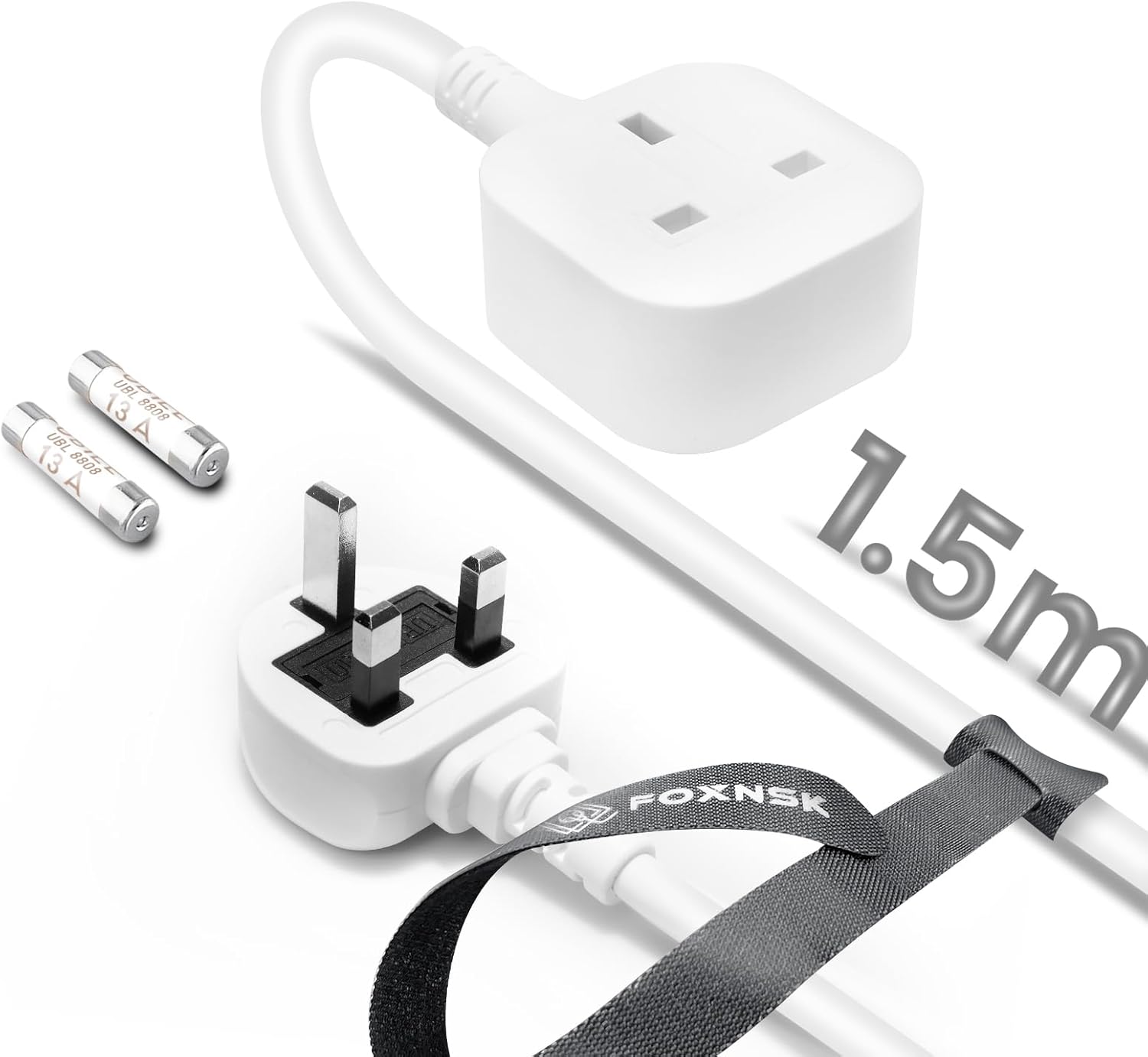 Single Plug Extension Lead 1.5m, 1 Gang Single Socket Extension Lead Surge Prote...