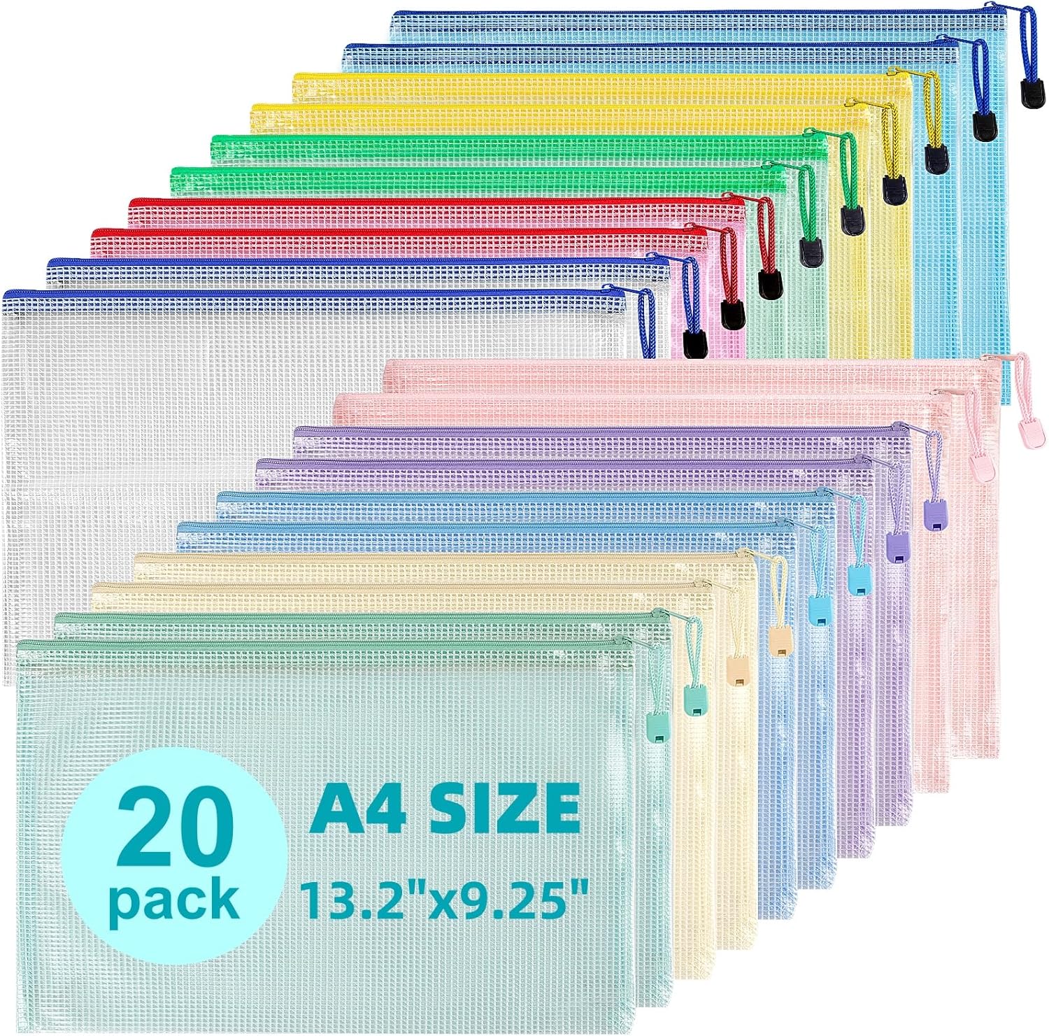 Mutsitaz 20 Pack A4 Plastic Wallets File Bags, A4 Document Wallets with Zipper,...