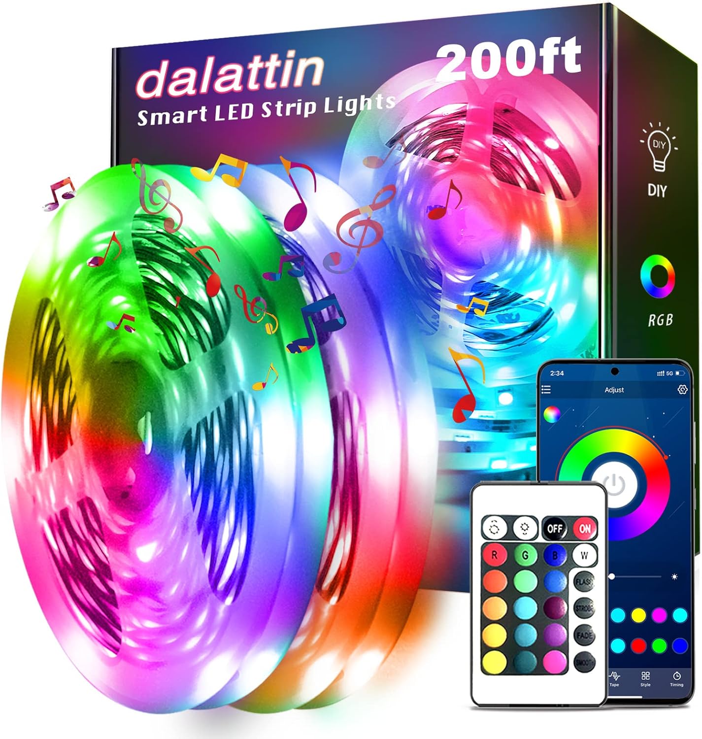 dalattin Led Lights for Bedroom 200ft, Smart Led Strip Lights with App Control R...