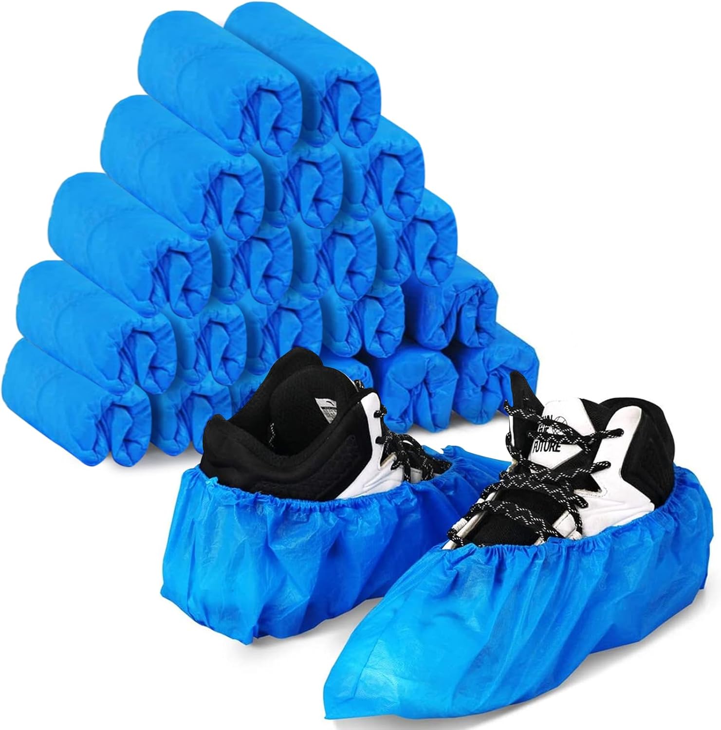 WUJUN 100/200 Pack Blue Disposable Shoes Covers Boot Cover Waterproof, Dust-proo...