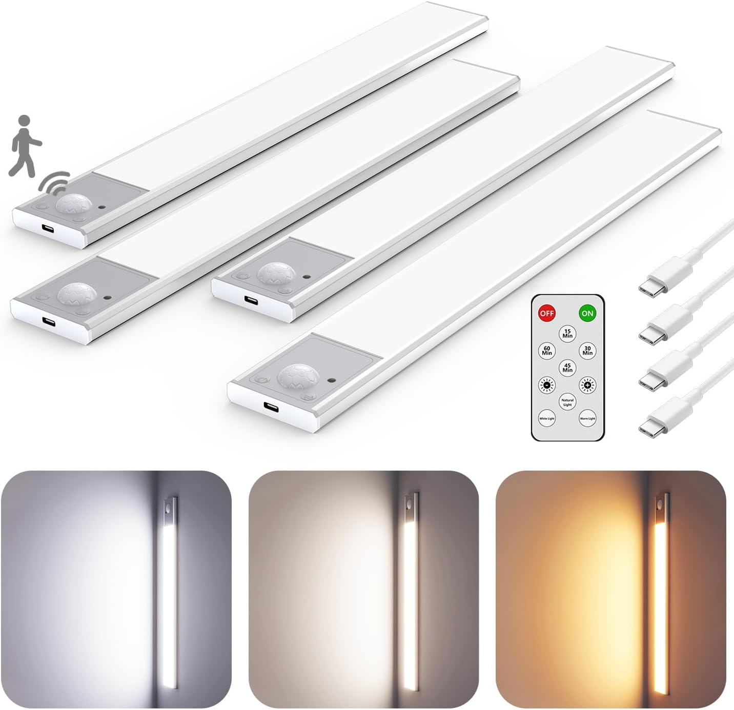 56LED Under Cabinet Lighting Wireless w/Remote, 11.8'' Motion Sensor Light Indoo...