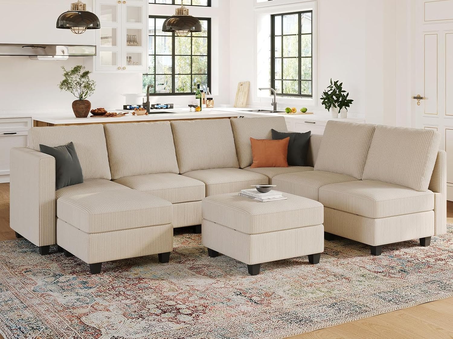 Belffin Oversized Modular Couch with Storage Ottoman Large Corduroy Sectional Co...