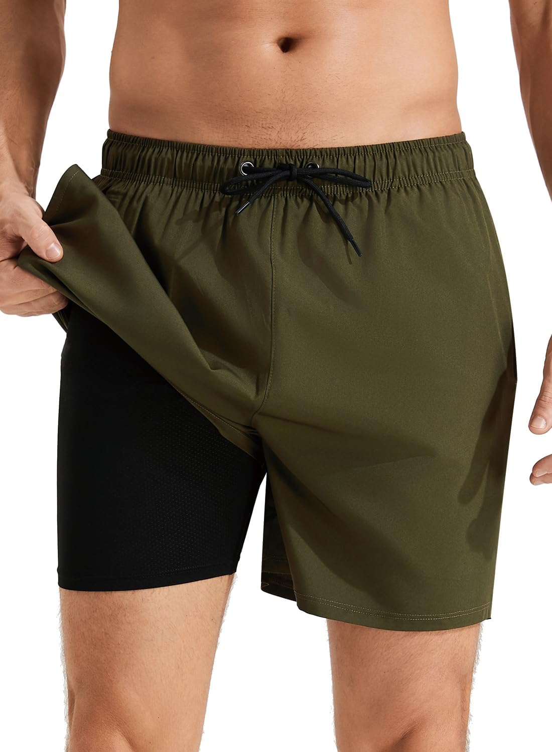 Mens Swim Trunks with Compression Liner Quick Dry Beach Shorts with Zipper Pocke...
