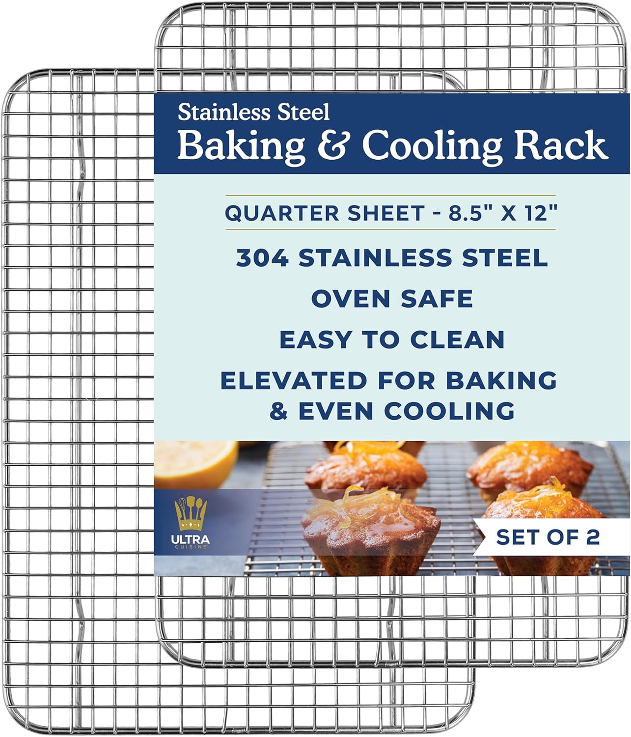Oven-Safe, Dishwasher-Safe 100% Stainless Steel Cooling and Baking Rack Set - Ti...