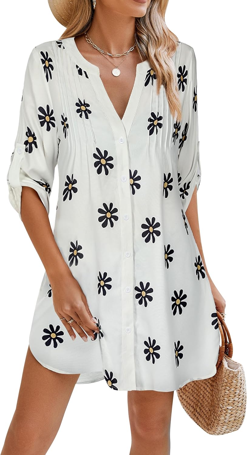 BMJL Women Beach Cover Ups V Neck Button Down Swimsuit Coverup Swimwear Bathing...