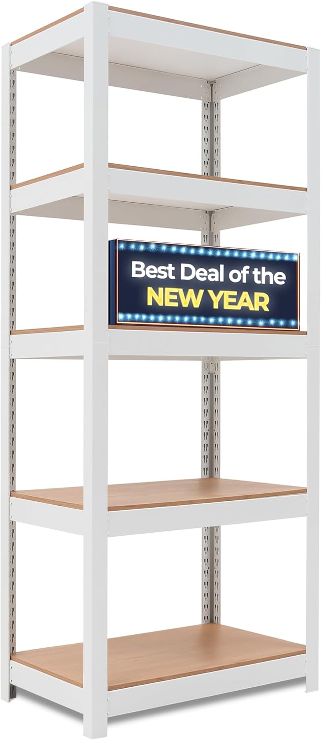 HOMEDANT House 5 Tier 24.1" W Laminated Metal Shelving Unit Adjustable Storage U...