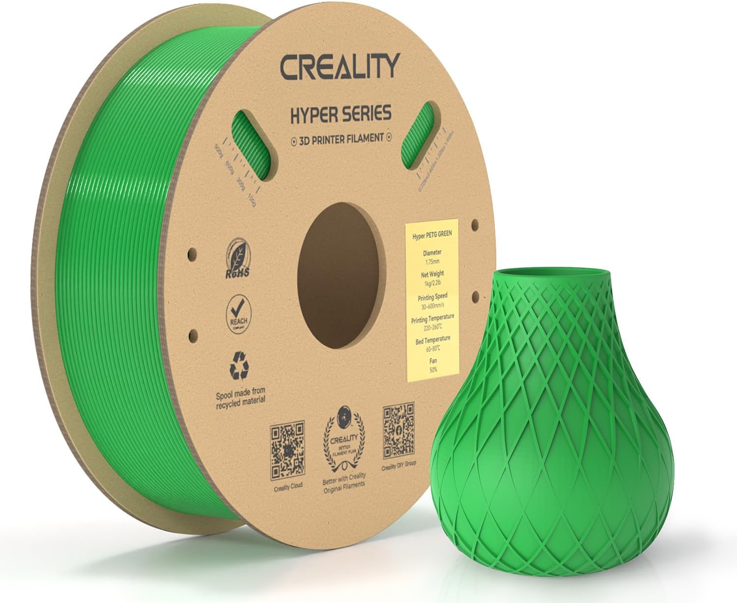 Creality Official Hyper PETG Filament 1.75mm, High Speed PETG 30-600mm/s 3D Prin...