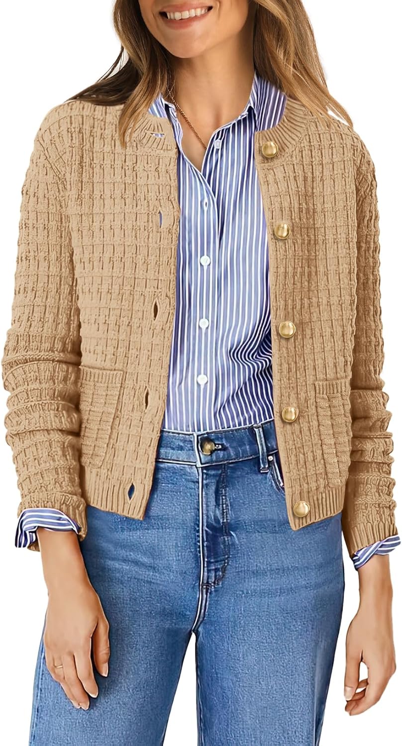 OFEEFAN Womens Cardigan Sweaters Open Front Long Sleeve Button Down Knit Jackets...