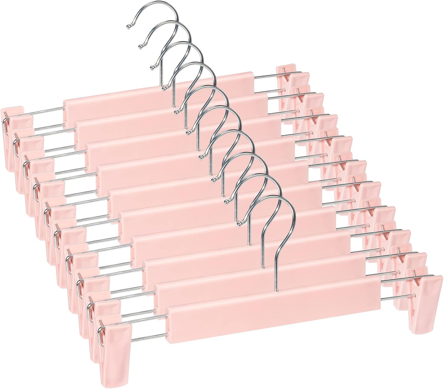 Lamitocs Pack of 10 Skirt Hangers with Strong Non-Slip Adjustable Clips Hooks, S...