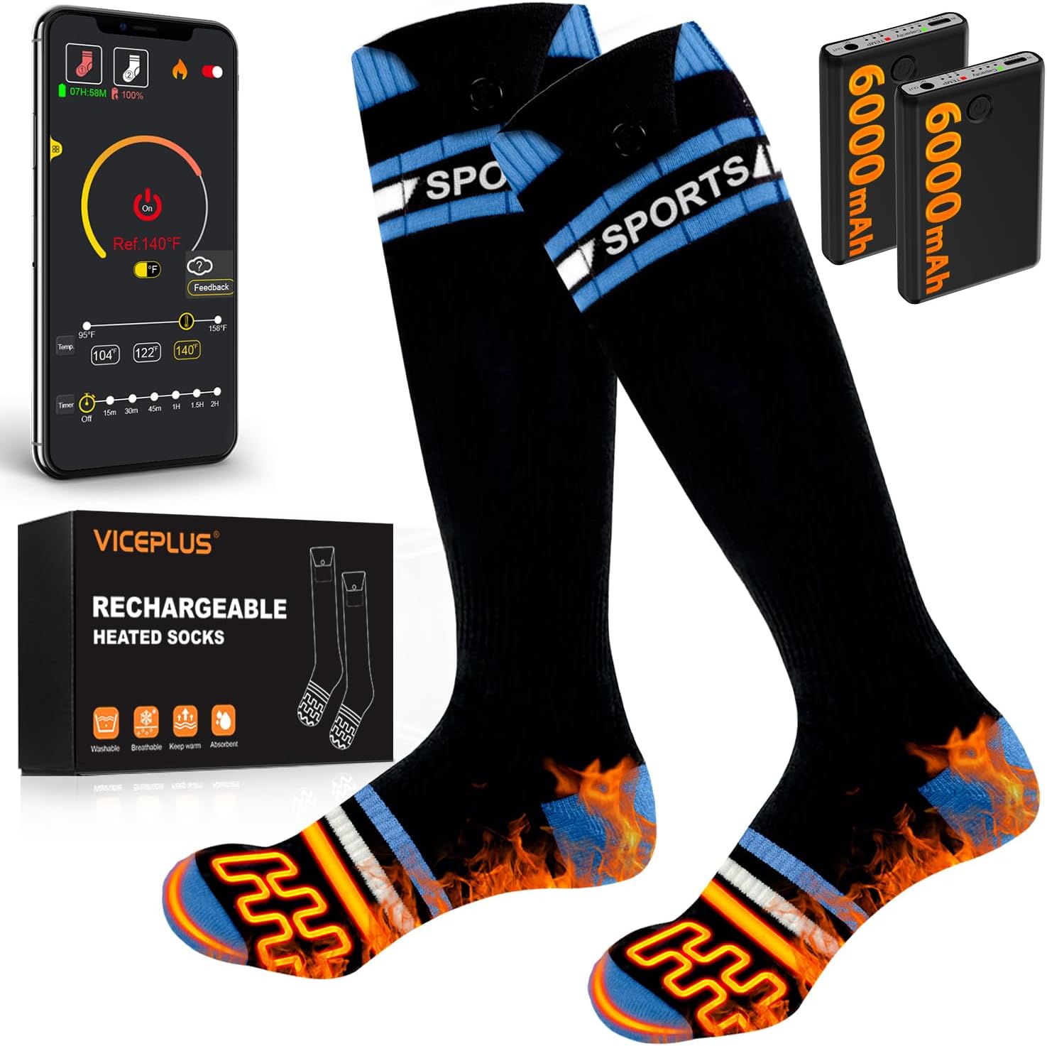Heated Socks,Electric Heating Warm Socks for Men Women,6000mAh Rechargeable Batt...