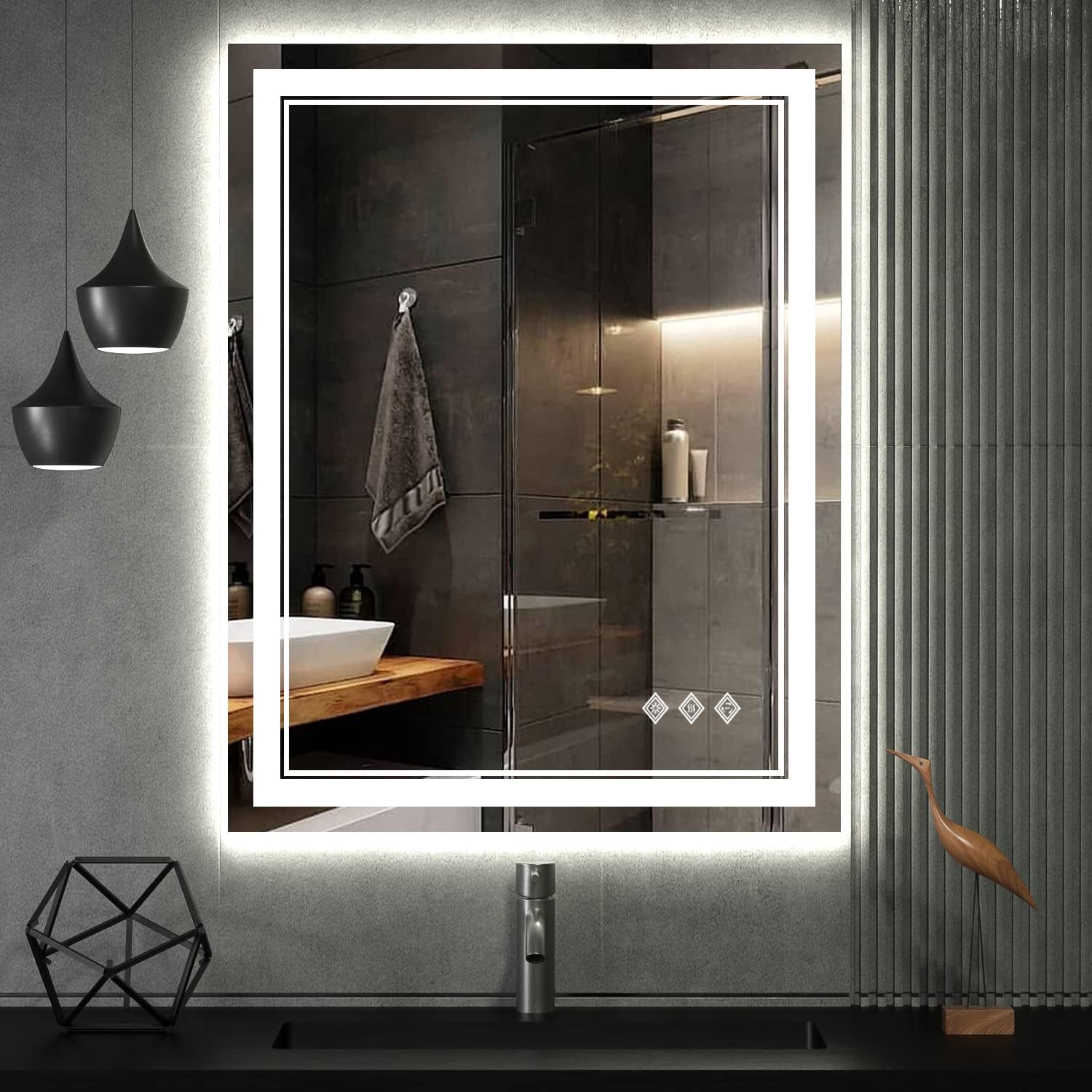 LED Bathroom Mirror, 24x32 Inch Gradient Front and Backlit LED Mirror for Bathro...
