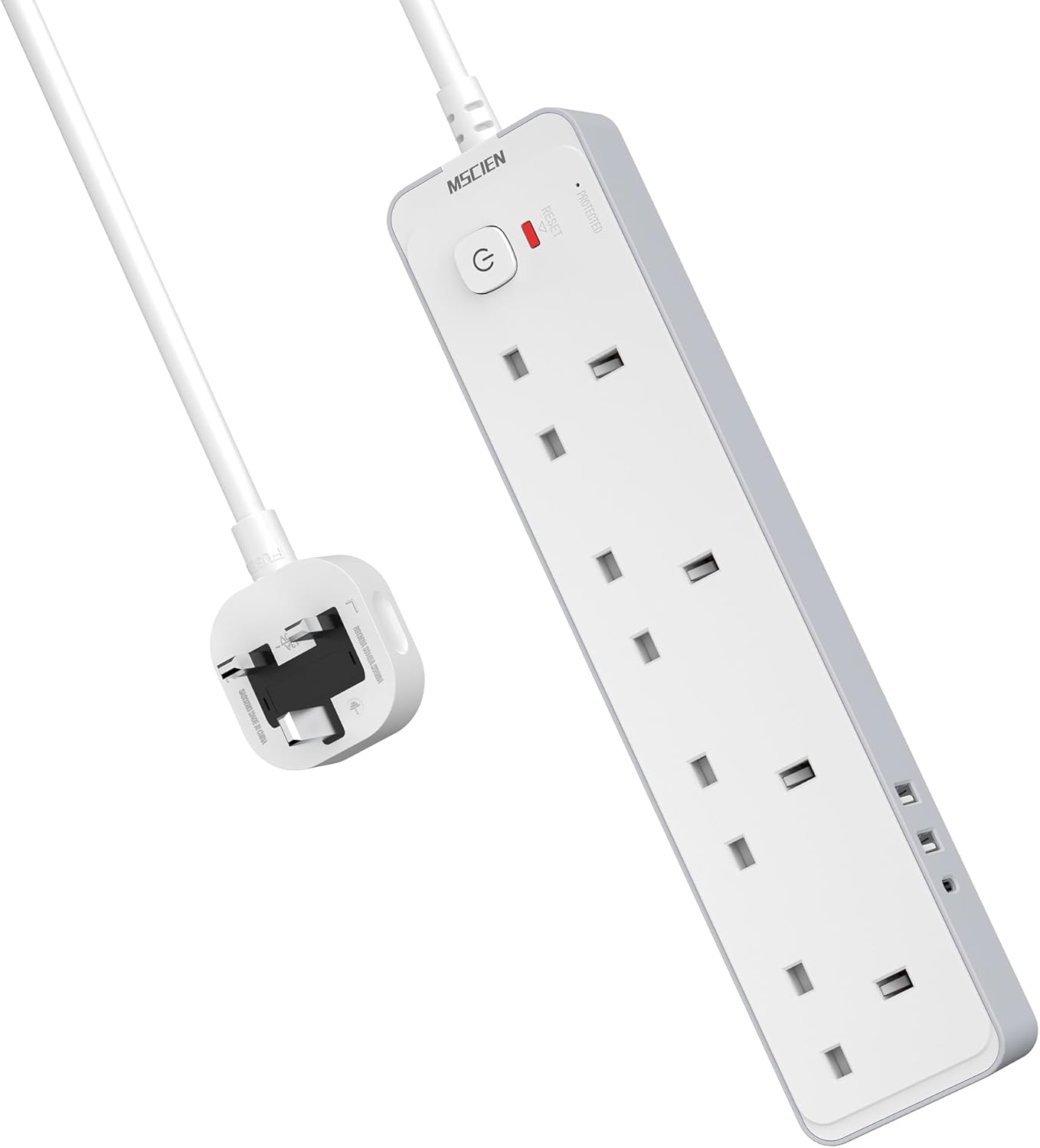 Mscien 3m Extension Lead With USB Slots (1 USB C), 4 Way Surge Protected Extensi...
