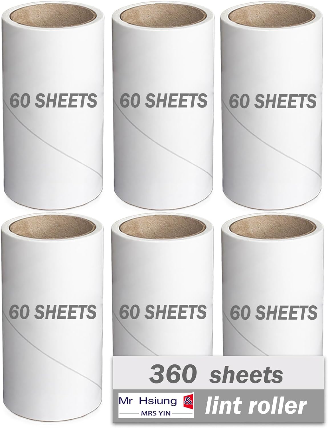 360 Sheets Lint Roller Refills - Pack of 6 Replacement Sheets for Dust Cleaning...
