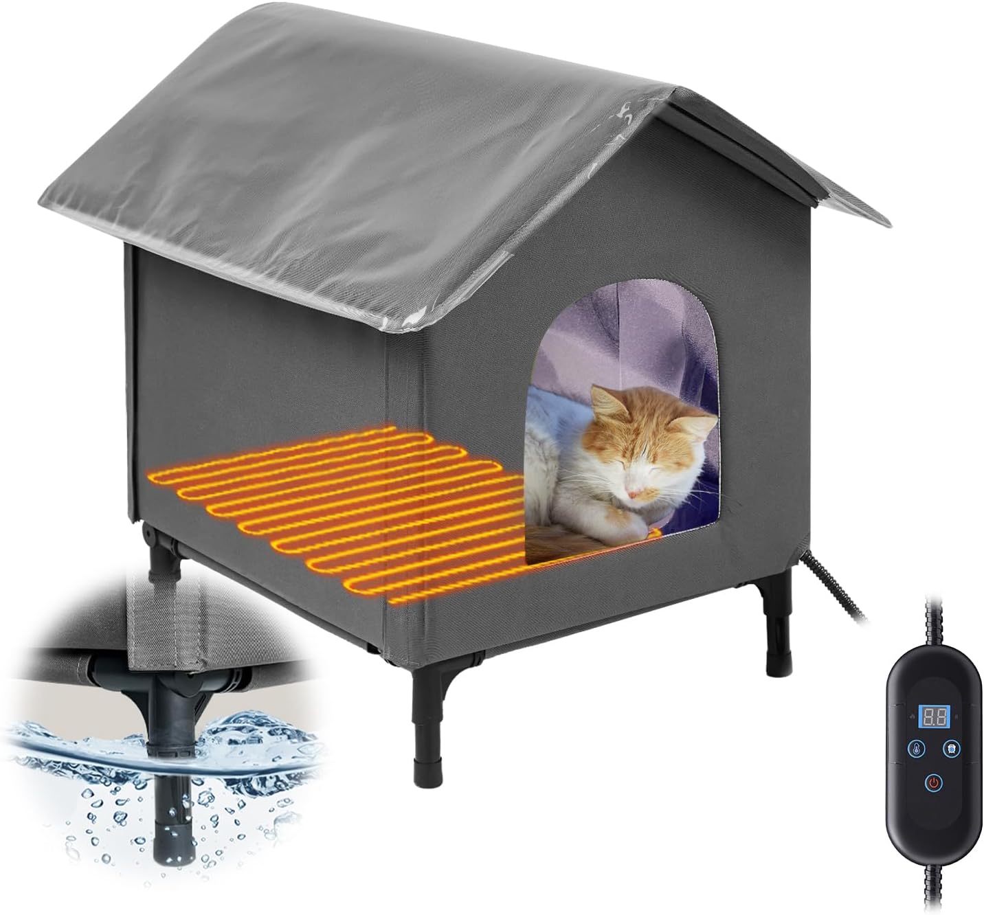 Bestier Heated Outdoor Cat House for Winter, Weatherproof Outside Feral Cat Shel...