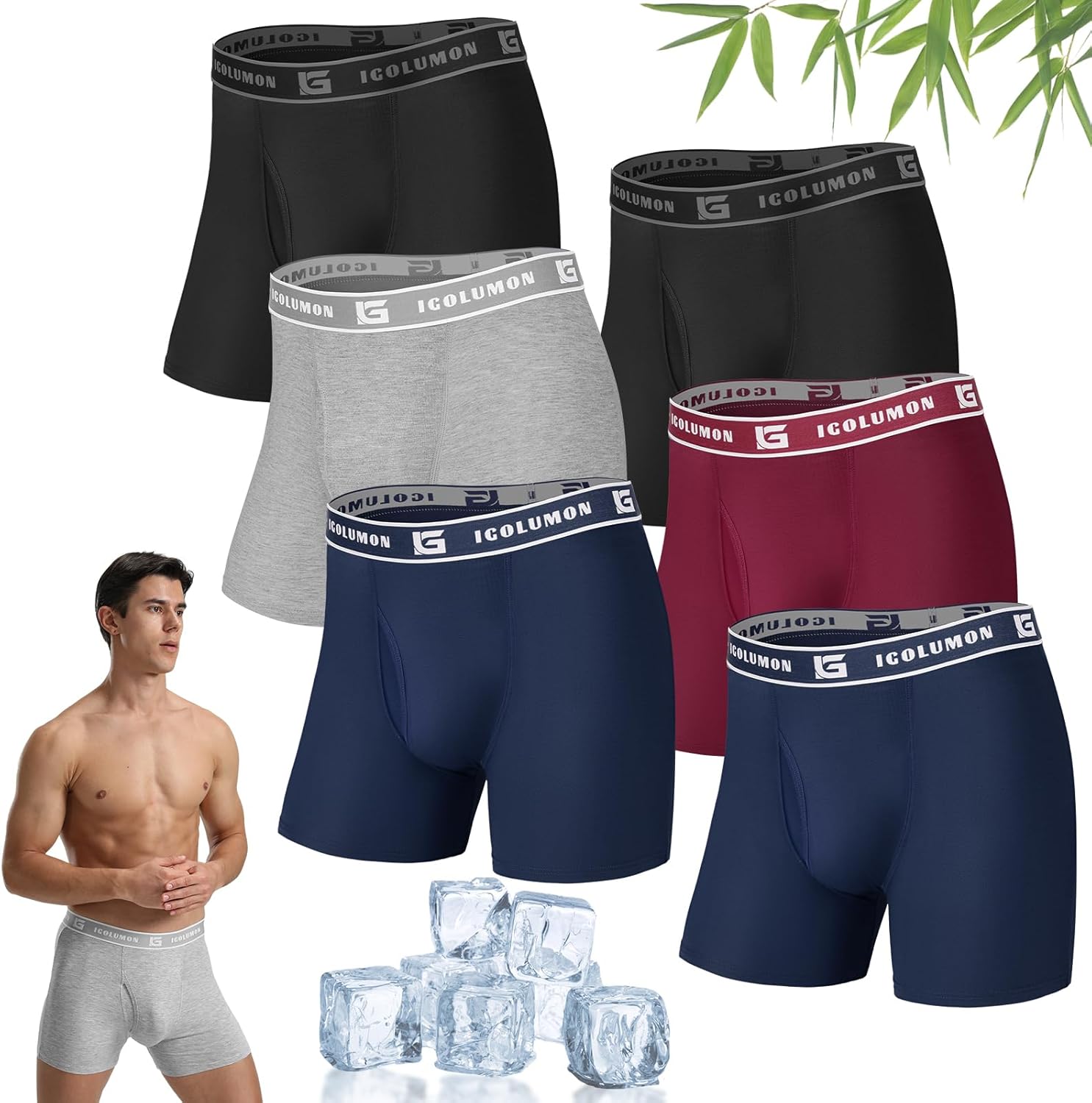 Mens Boxers Shorts Multipack Bamboo Boxers 6 Pack Breathable Underwear Trunks Lo...