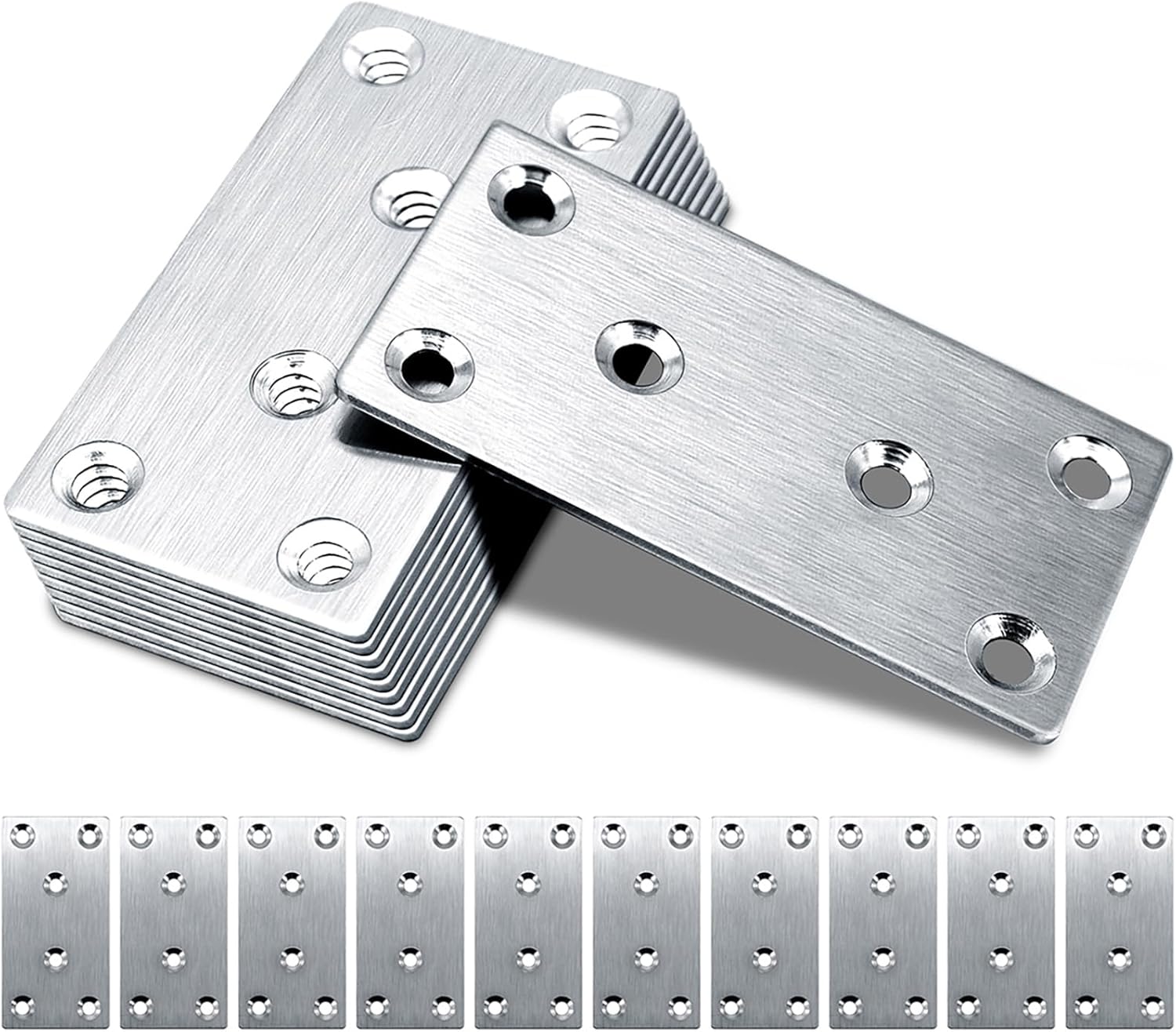 Gorffy 10pcs Flat Brackets for Wood, 80 × 40 × 1.75mm Flat Joining Plates, Sleep...