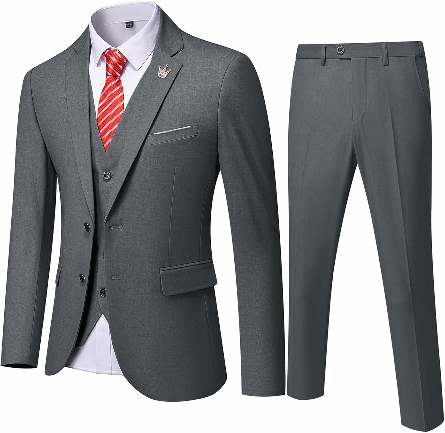MY'S Men's 3 Piece Slim Fit Suit Set, 2 Button Blazer Jacket Vest Pants with Tie...