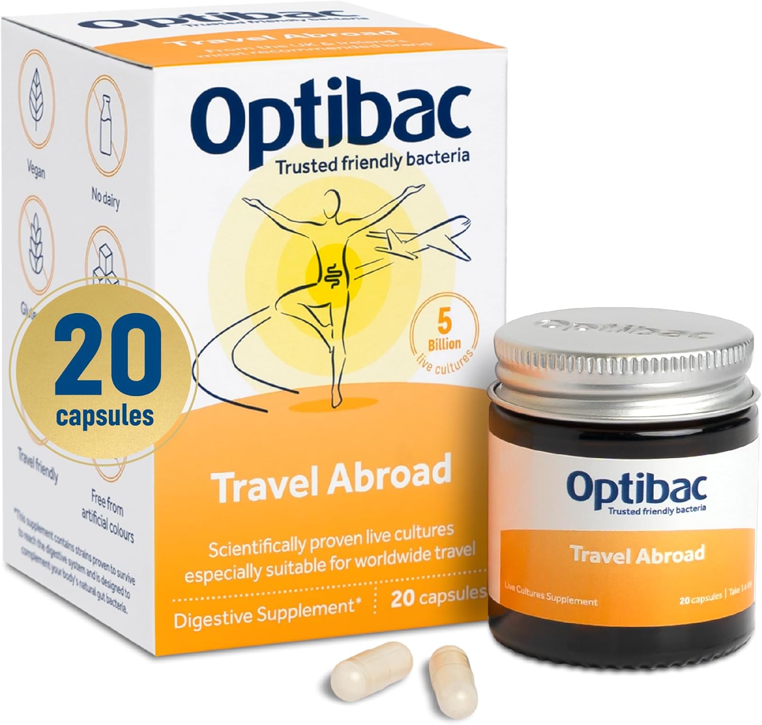 Optibac Travel Abroad Probiotics -Vegan Digestive Probiotic Supplement Formulate...