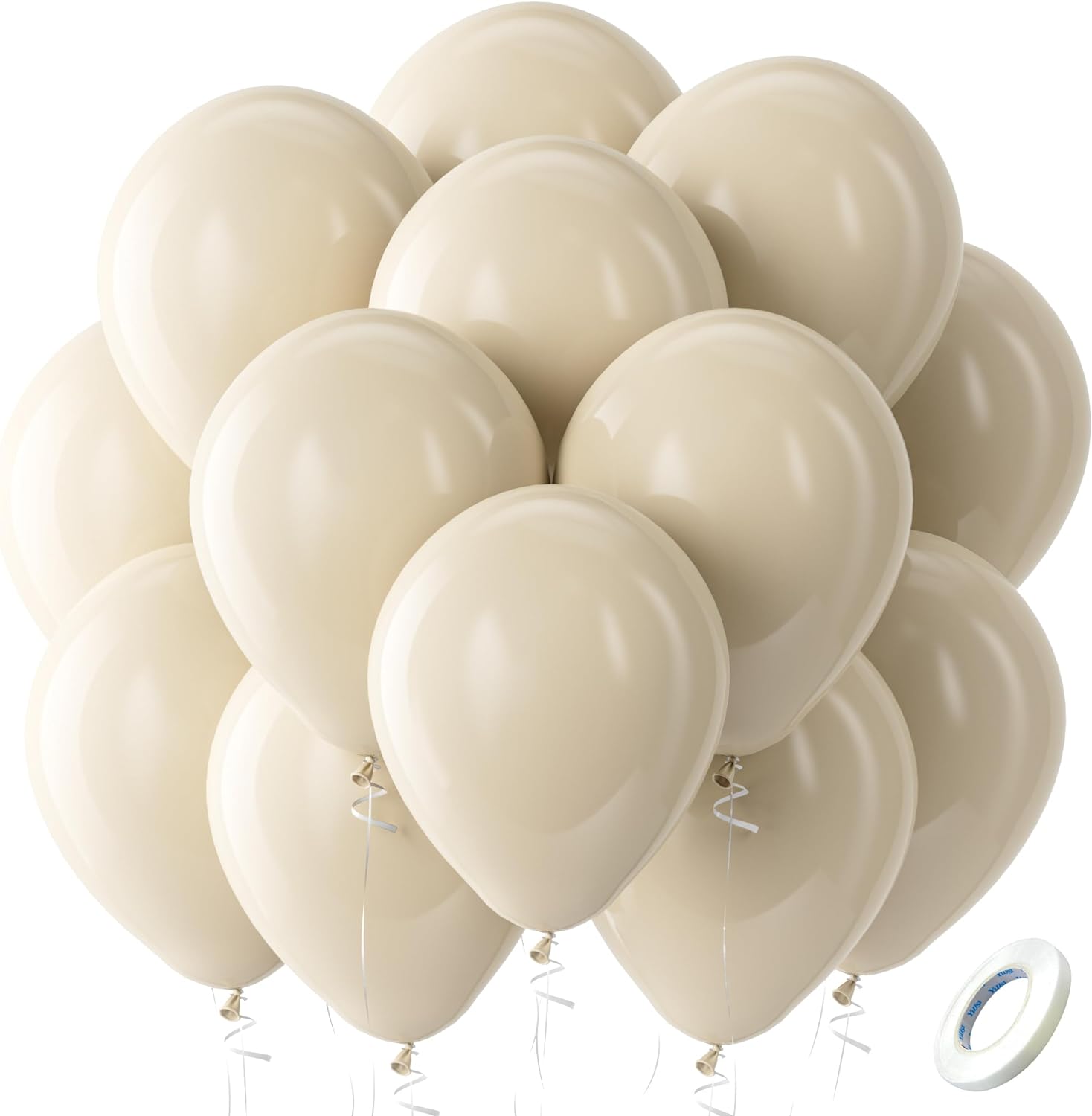 Bezente White Sand Latex Party Balloons - 100 Pack 12 inch Round Helium Sand Whi...