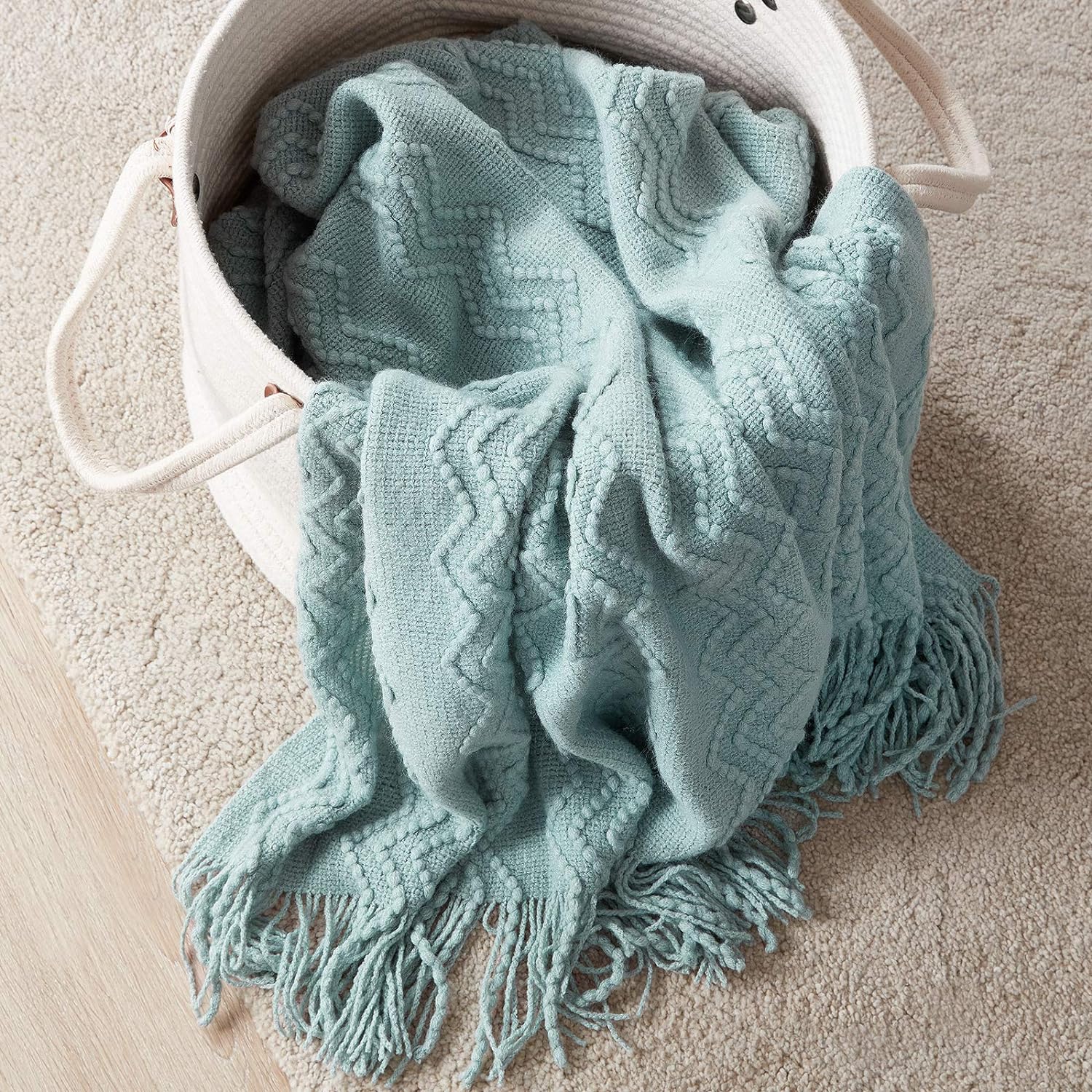 BOURINA Textured Solid Soft Sofa Throw Couch Cover Knitted Decorative Blanket,Aq...