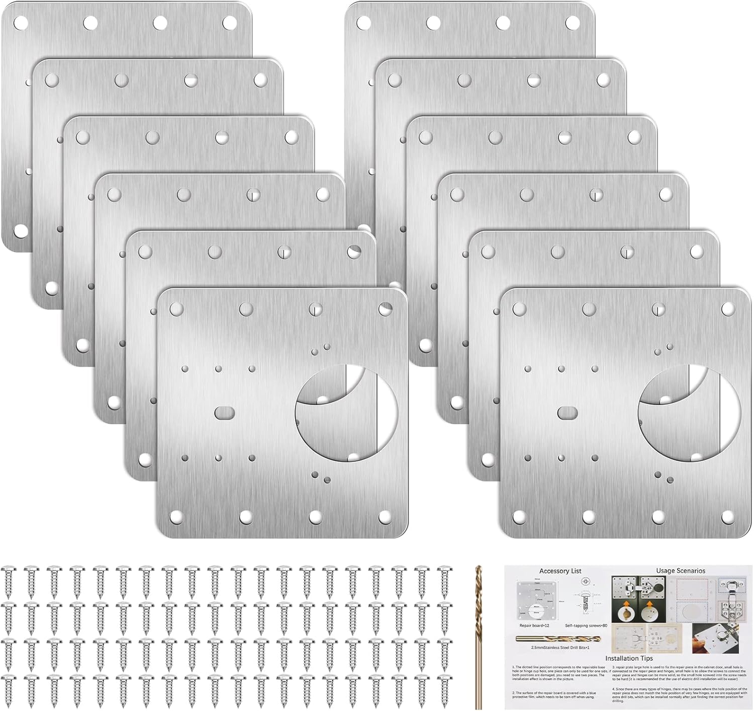 Thrilez 12PCS Hinge Repair Plate Cabinet Hinge Repair Plate with 80 PCS Screws,K...
