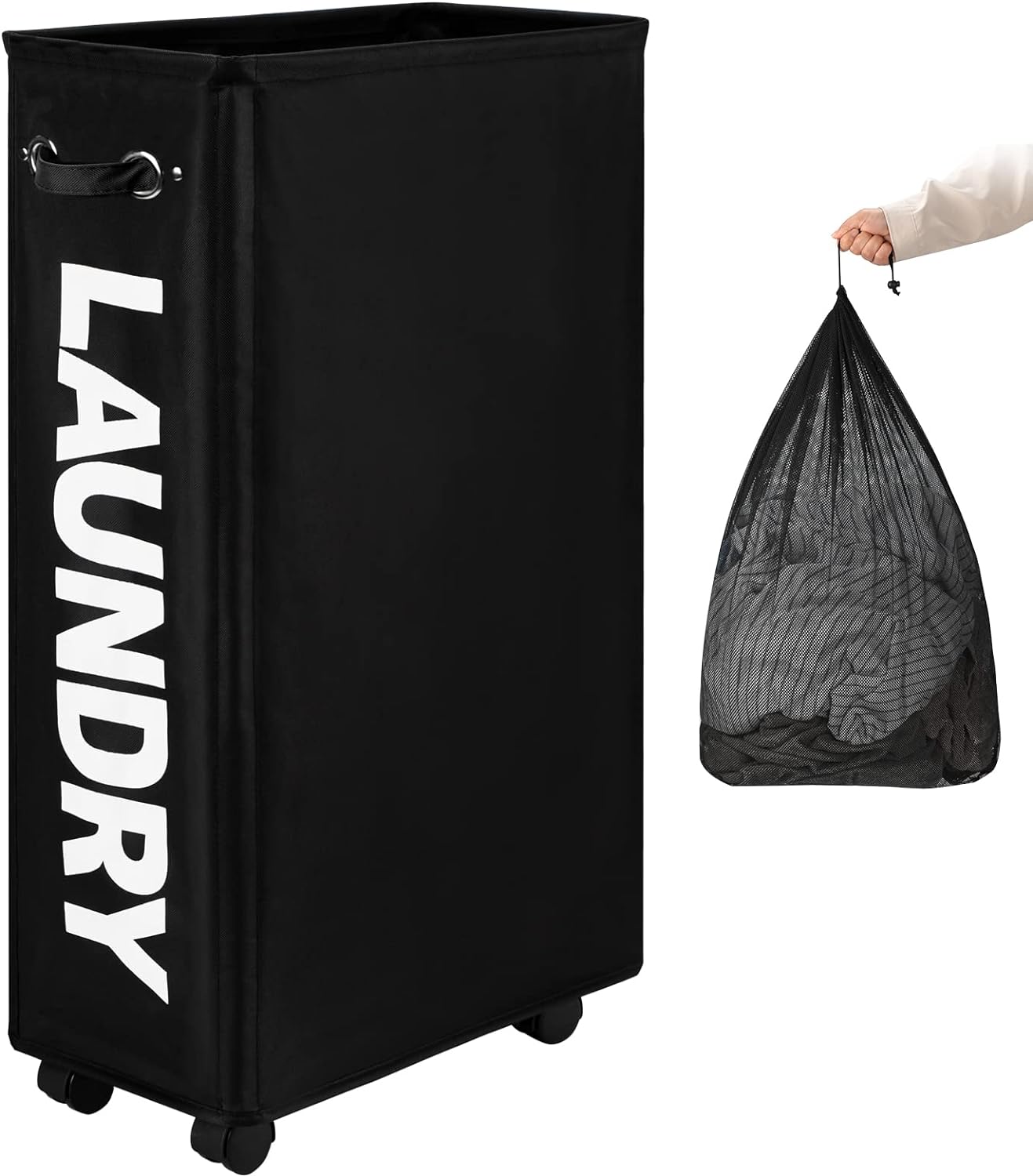 DOKEHOM 29-Inches Enlarged Slim Laundry Basket with Removable Wash Bag on Wheels...
