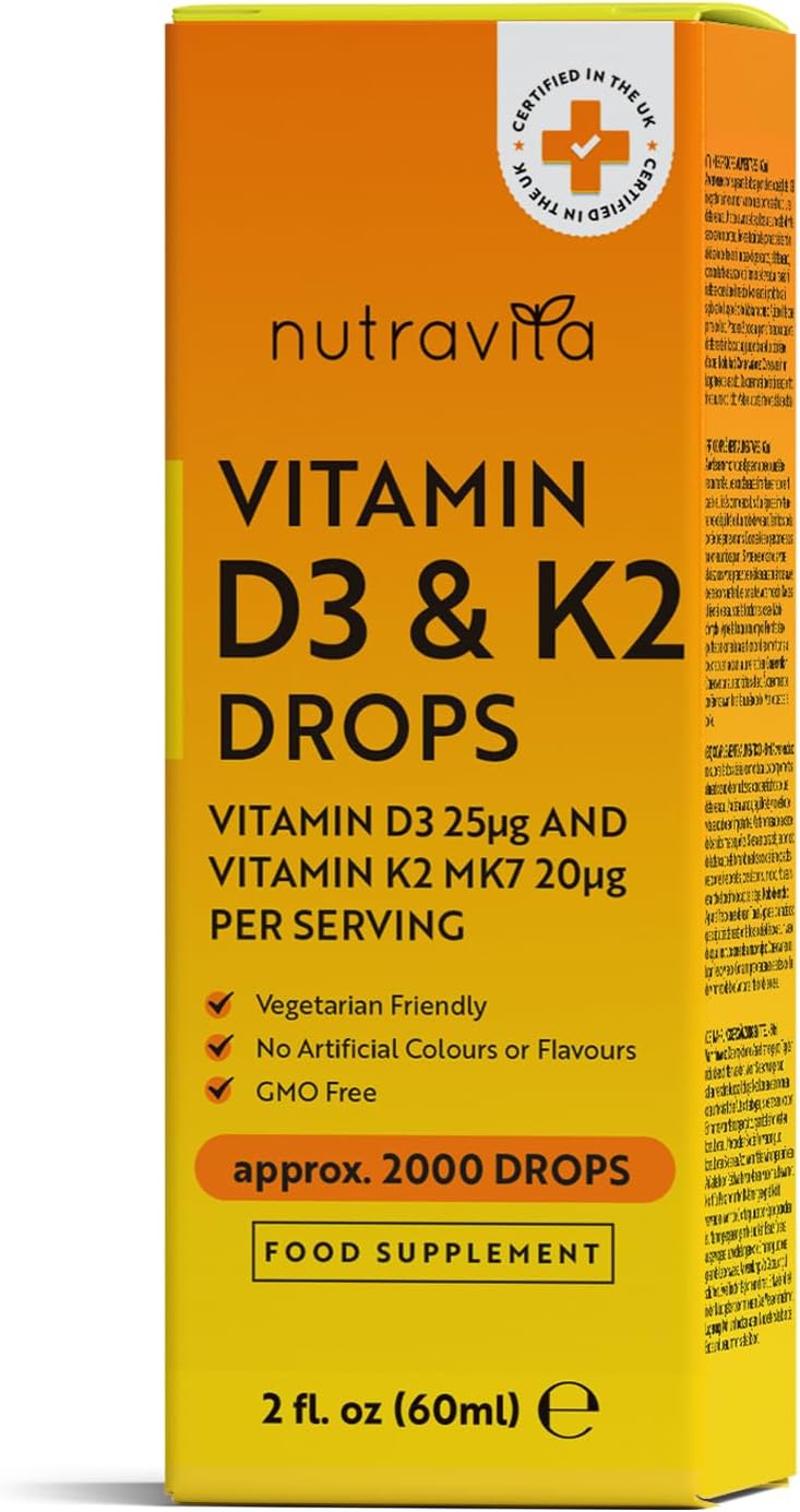 High Strength Vitamin D3 K2 MK7 Drops - Vitamin D 1000IU & K2 20ug per 2 Drops -...