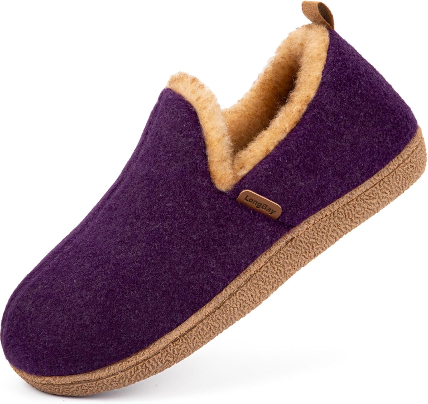 LongBay Women's Fuzzy Felt Slippers Memory Foam Closed Back Ladies Slippers with...