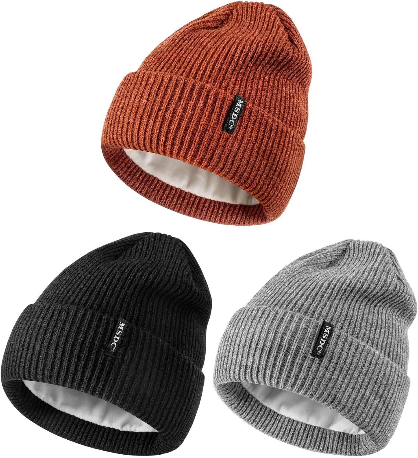MSDC Beanies Women 3 Pack, Winter Hats for Women Men Fleece Lined Warm for Cold...