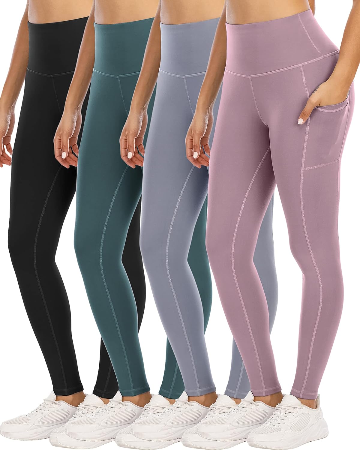 4 Pack Leggings with Pockets for Women,High Waist Tummy Control Workout Yoga Pan...