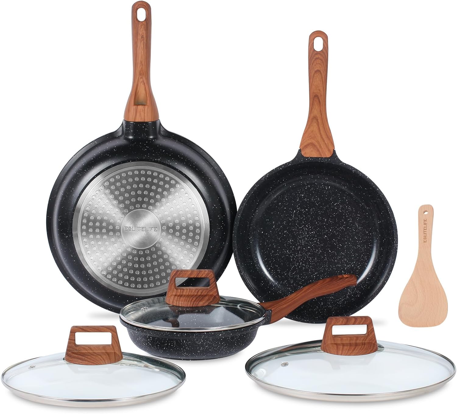 ESLITE LIFE Nonstick Ceramic Frying Pans Skillets Set with Lids, Non-Toxic Egg O...