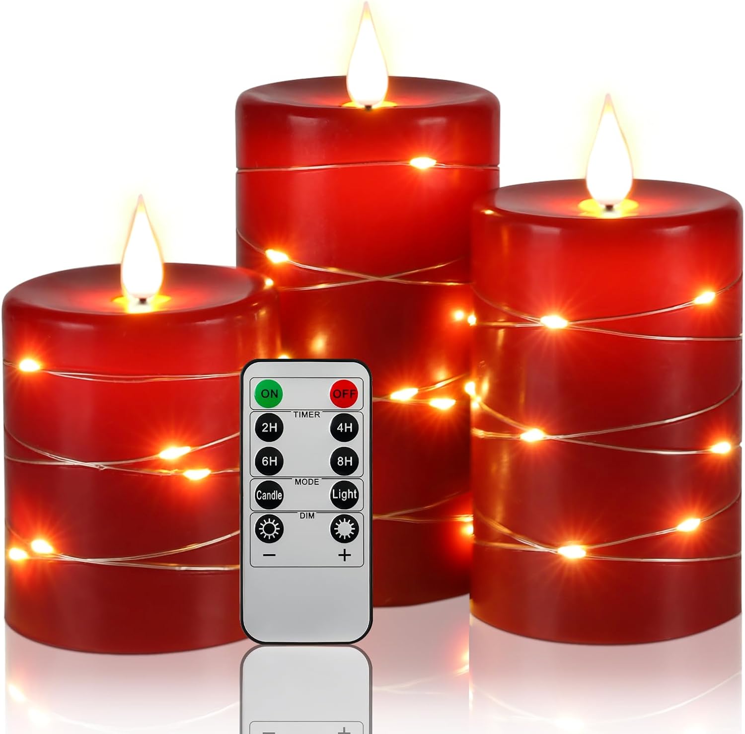 Flameless Candles 360 Degree Viewing Angle, with Starry String Lights, 3-Pack Fa...