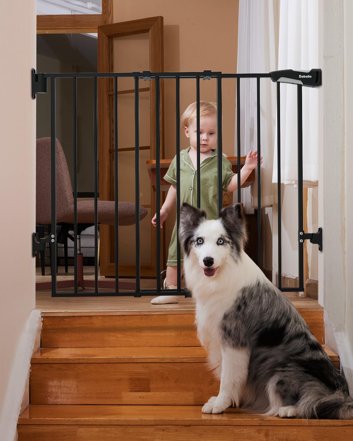 Babelio 26-43" No Bottom Bar Baby Gate for Babies, Elders and Pets, 2-in-1 Hardw...
