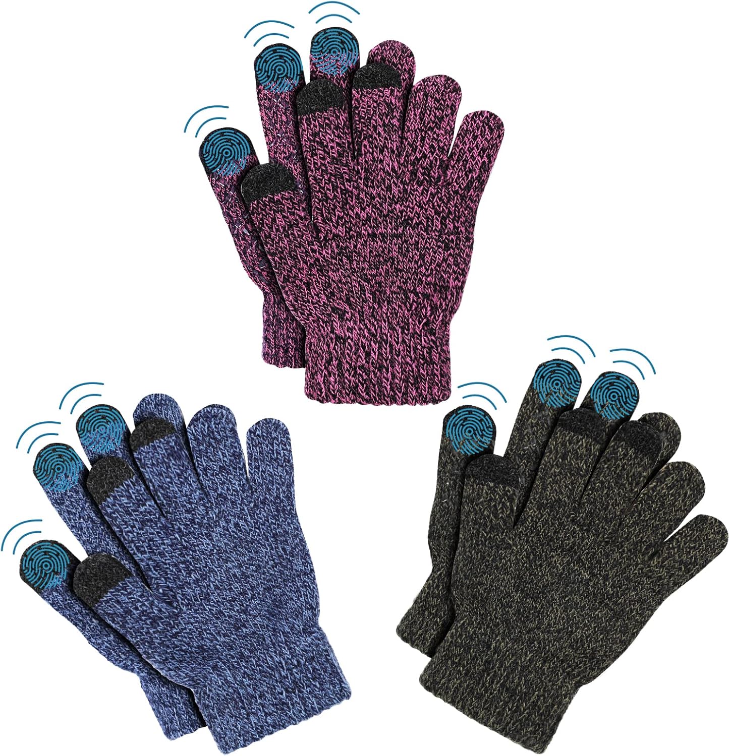 AYPOW 3 Pairs Kids Winter Warm Magic Gloves, Stretchy Thermal Fleece Lining Touc...