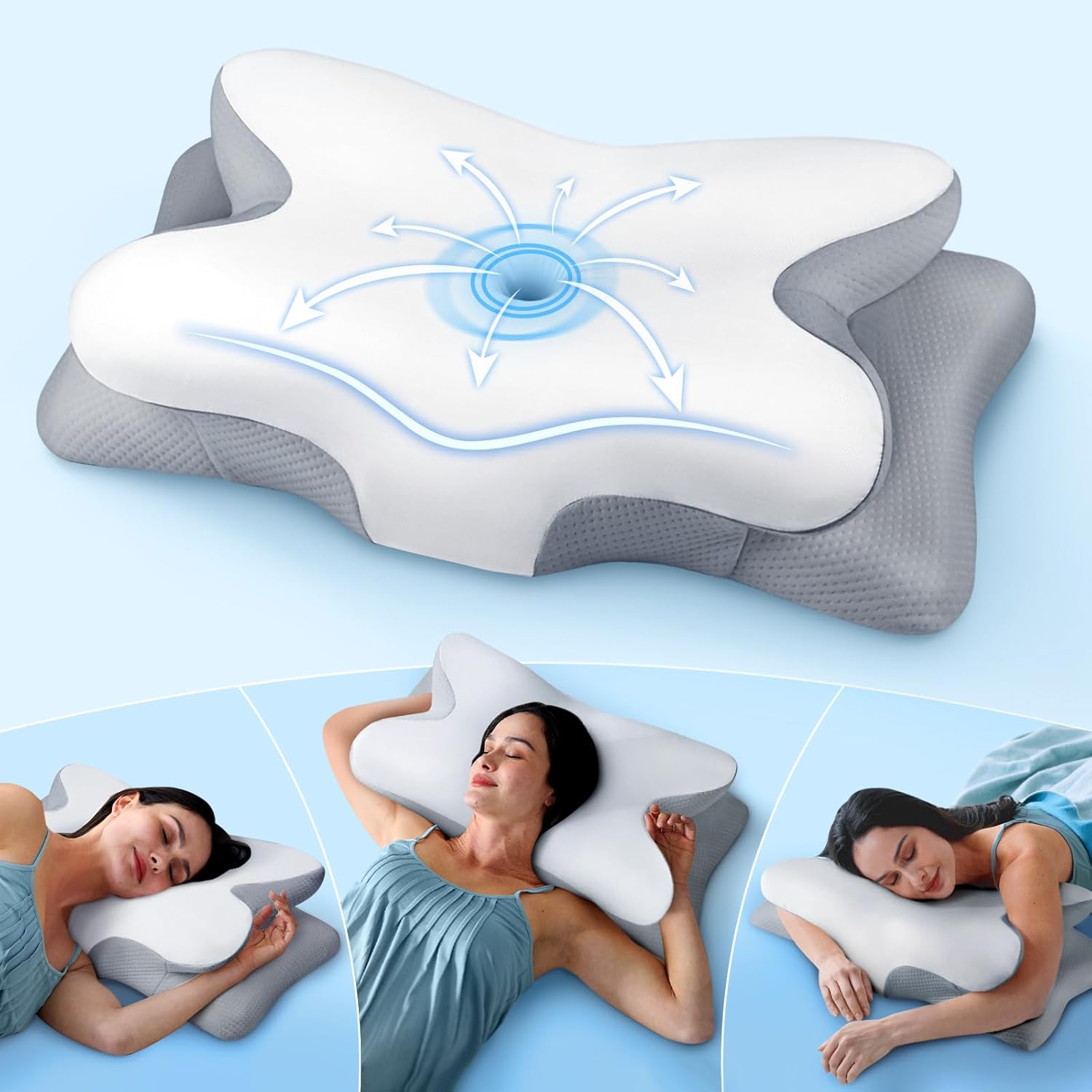 Effective Pain Relief Cervical Neck Pillow for Sleeping, Ergonomic Cooling Side...