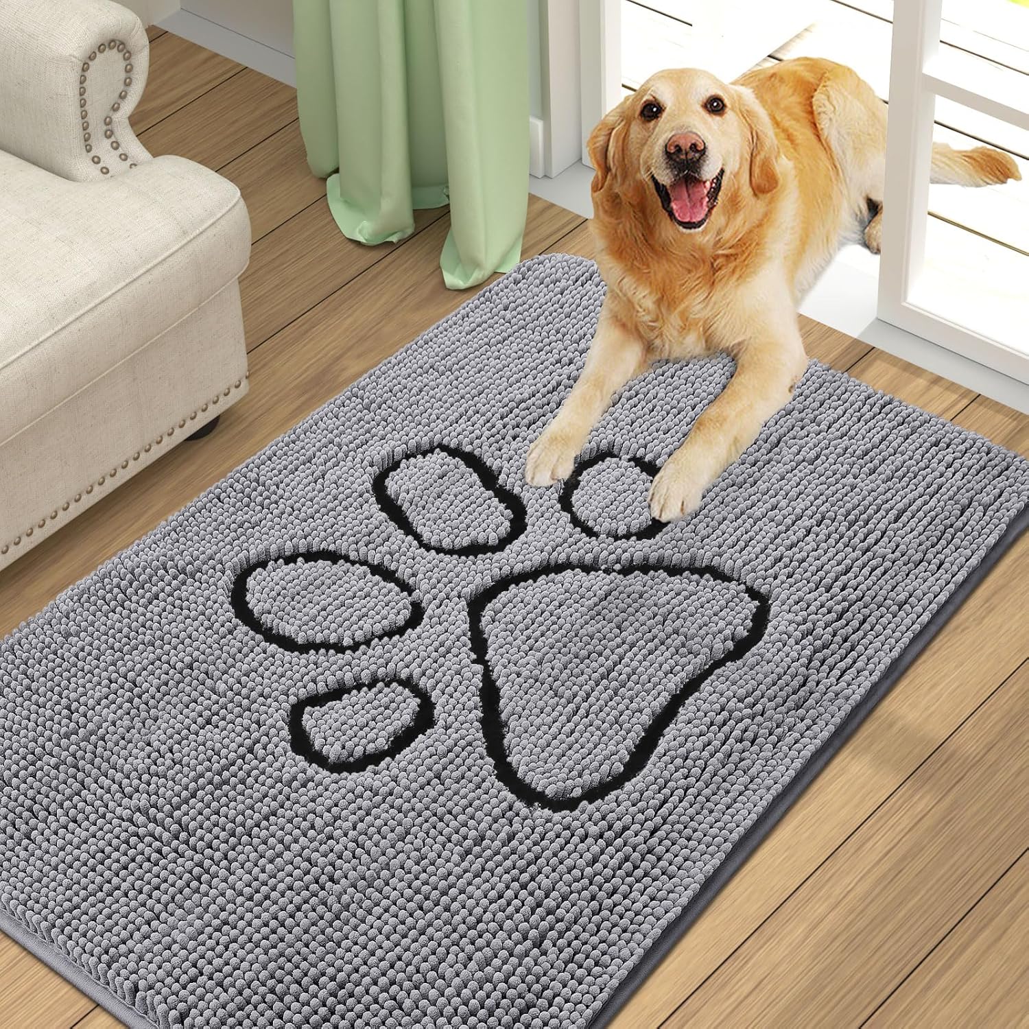 Smiry Dog Door Mat for Muddy Paws, Absorbent Dirt Trapper Non-Slip Washable Mat,...