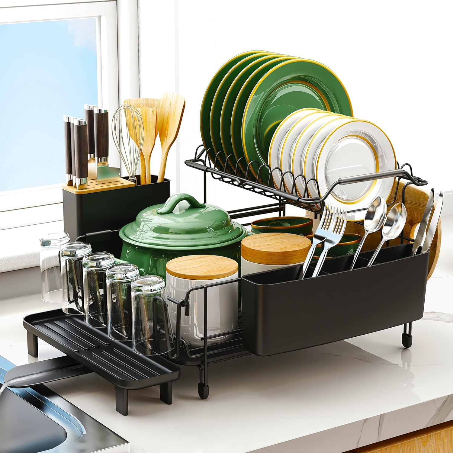 Runnatal Large Dish Drying Rack with Drainboard Set, Stainless Steel Detachable...