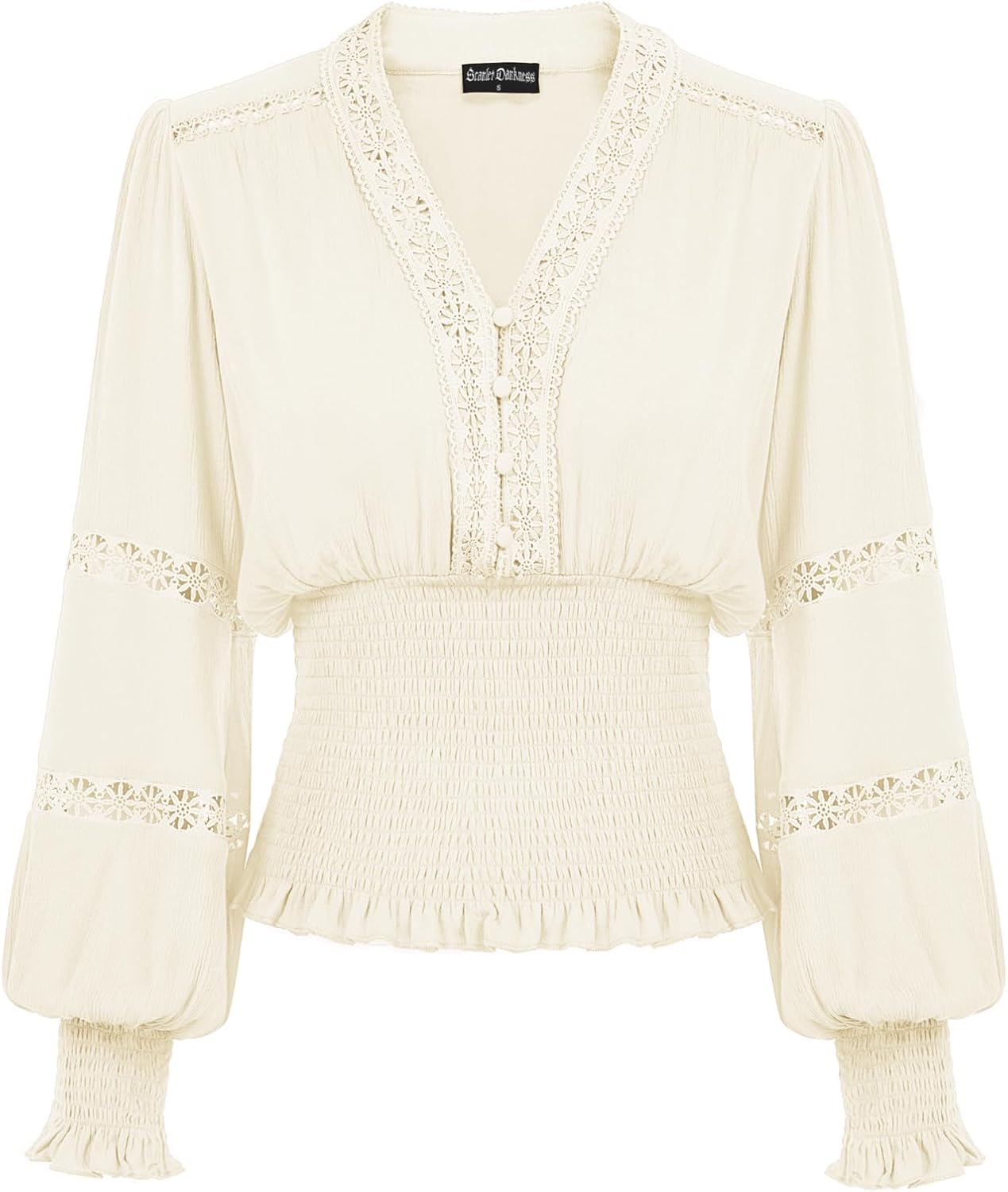 Scarlet Darkness Women's Renaissance Peasant Blouse V Neck Lantern Sleeve Lace S...