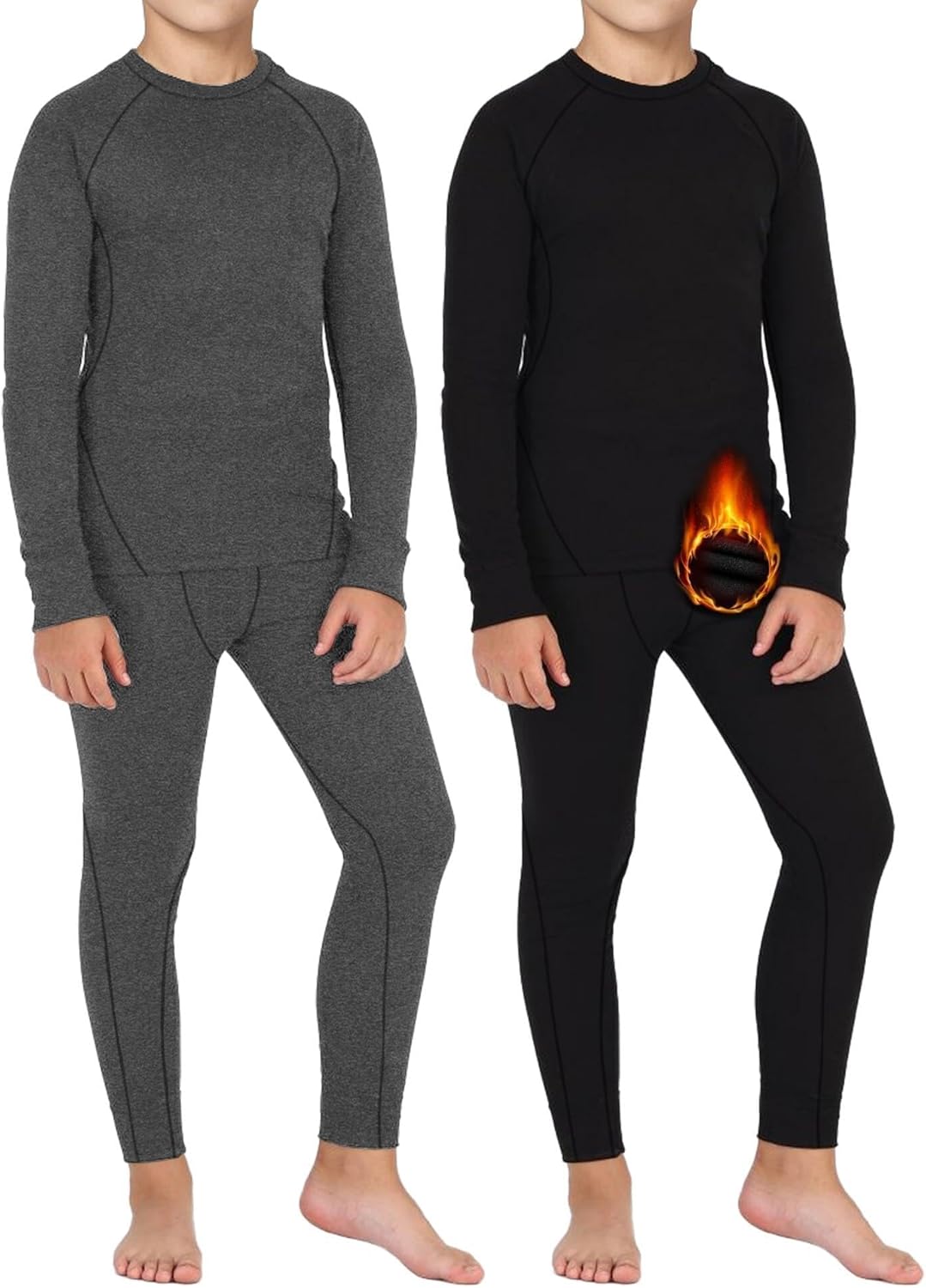 2 Sets Youth Boys Thermal Base Layer Long Johns Compression Leggings and Shirts...